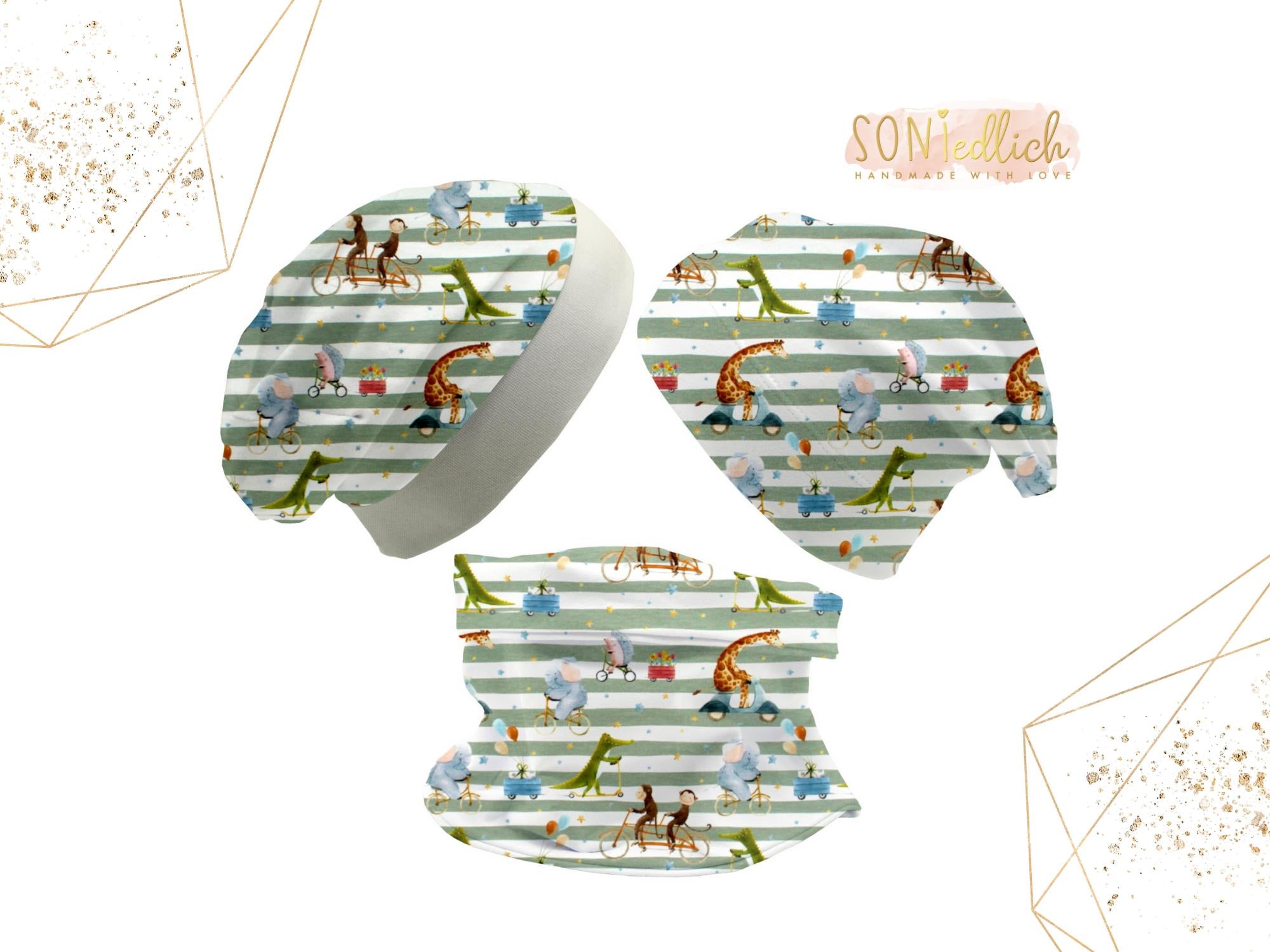 Beanie und Loop Set für Babys und Kinder "Tierausflug" mit Logo