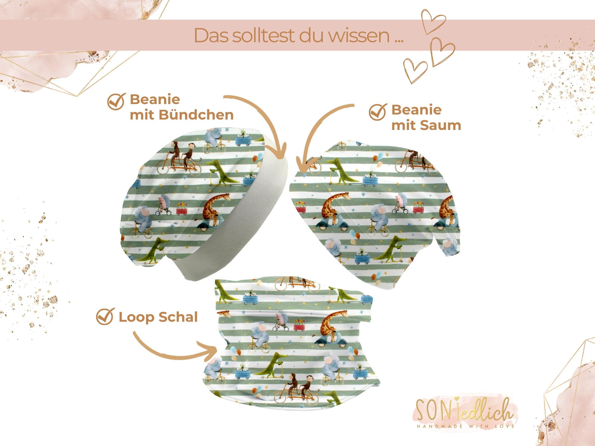 Beanie und Loop Set für Babys und Kinder "Tierausflug" Bestandteile