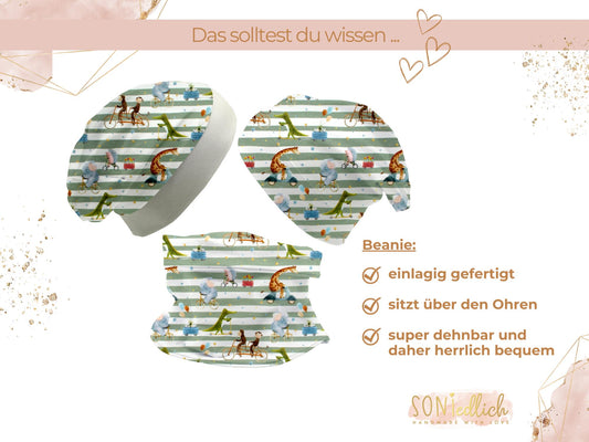 Beanie und Loop Set für Babys und Kinder "Tierausflug" Beanie