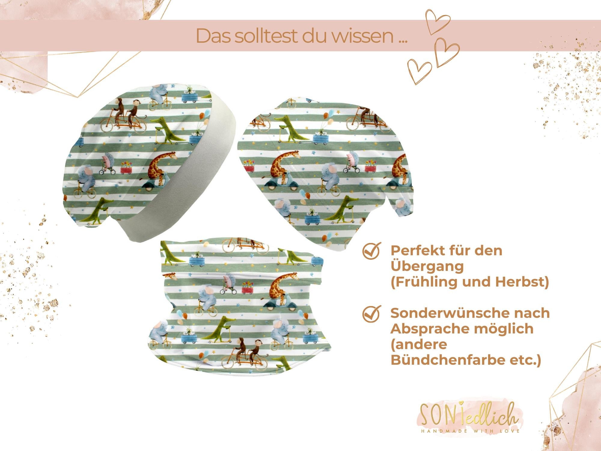 Beanie und Loop Set für Babys und Kinder "Tierausflug" Beschreibung