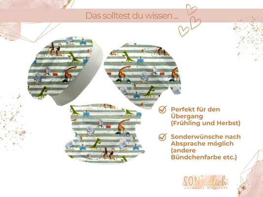 Beanie und Loop Set für Babys und Kinder "Tierausflug" Beschreibung