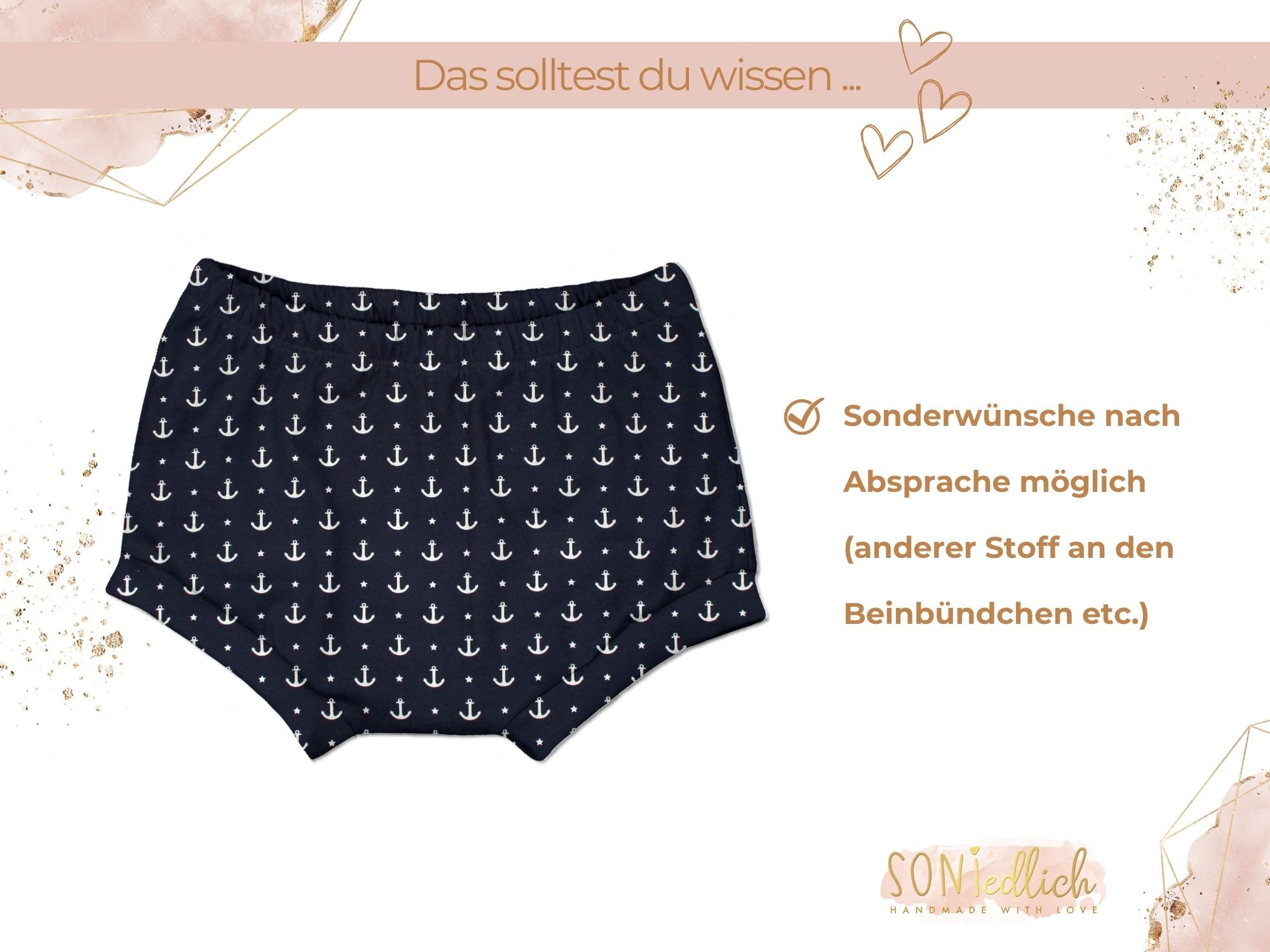 Bummie für Babys und Kinder „Anker, marine“ Sonderwünsche