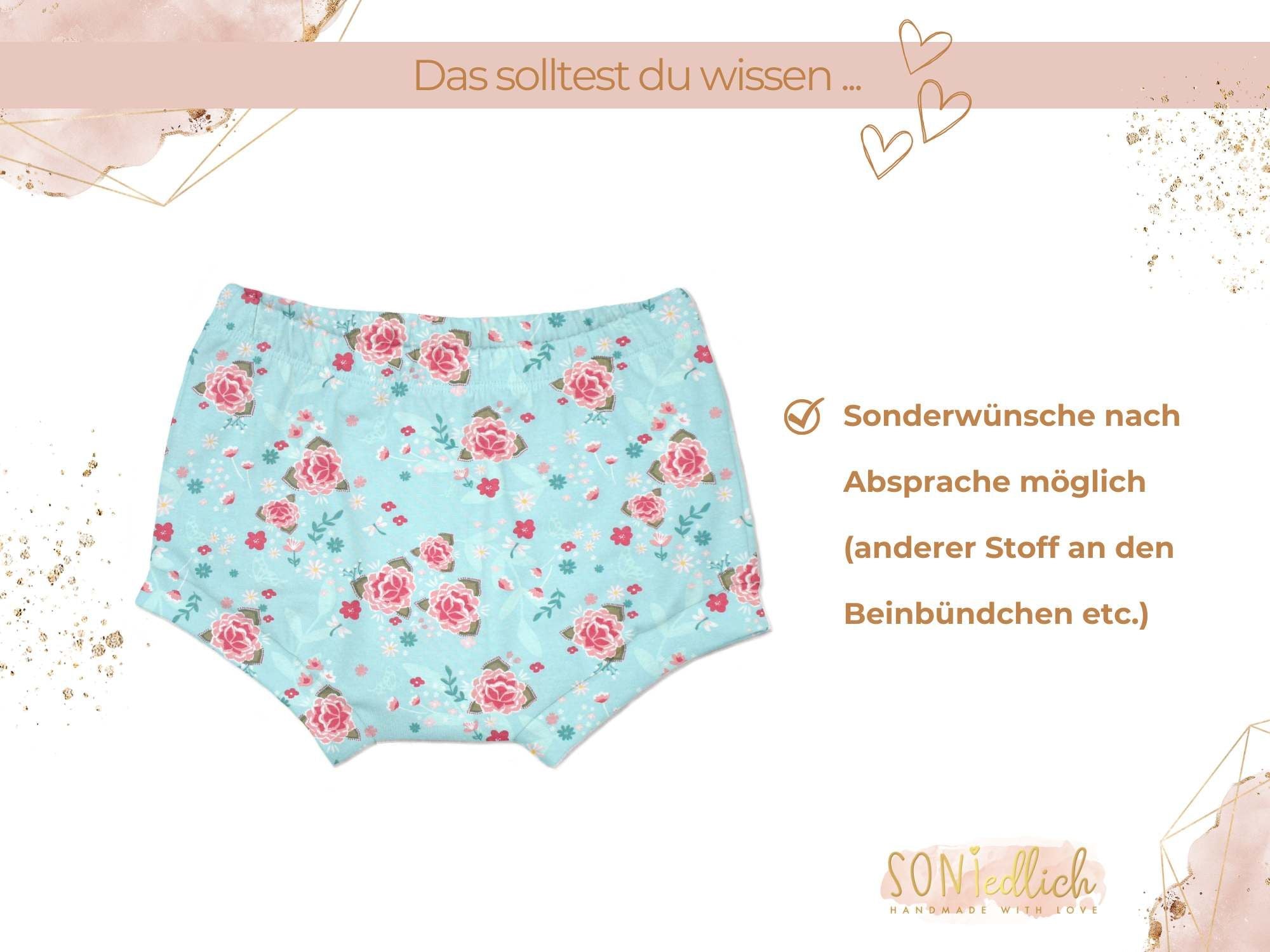 Bummie Blumen türkis, Sonderwünsche nach Absprache möglich