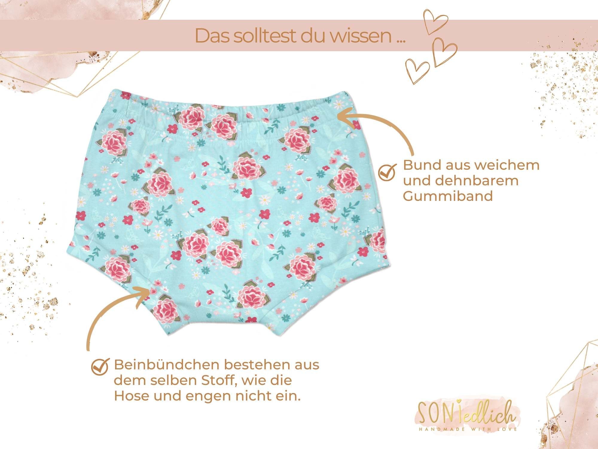 Bummie Blumen türkis, Detailansicht