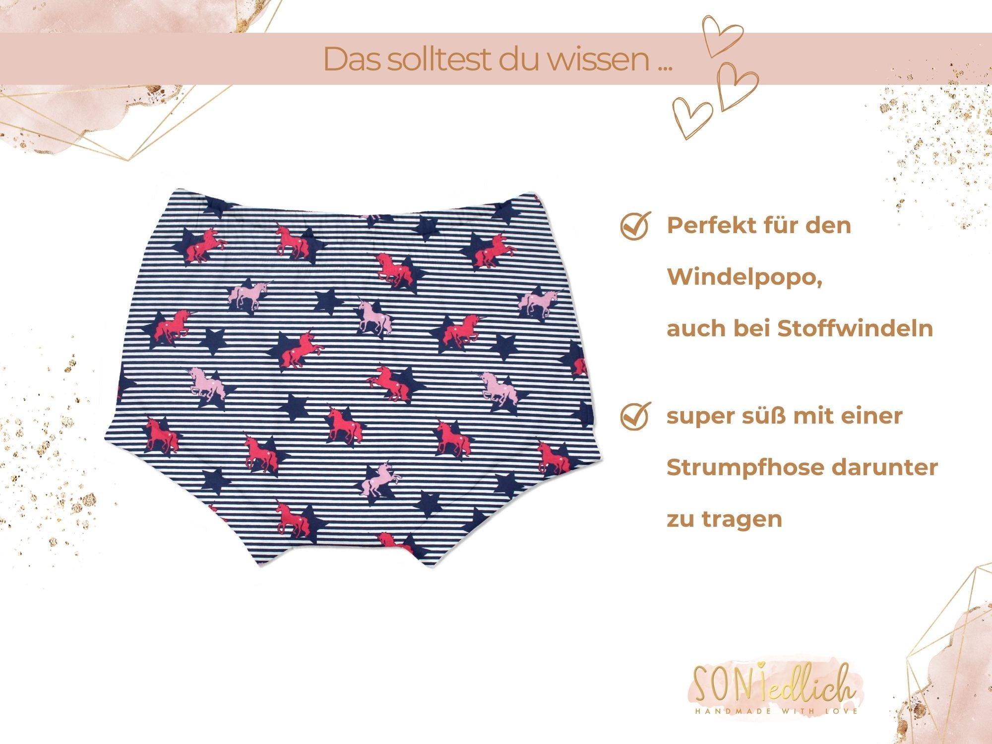 Bummie für Babys und Kinder „Einhorn Streifen“ Beschreibung1
