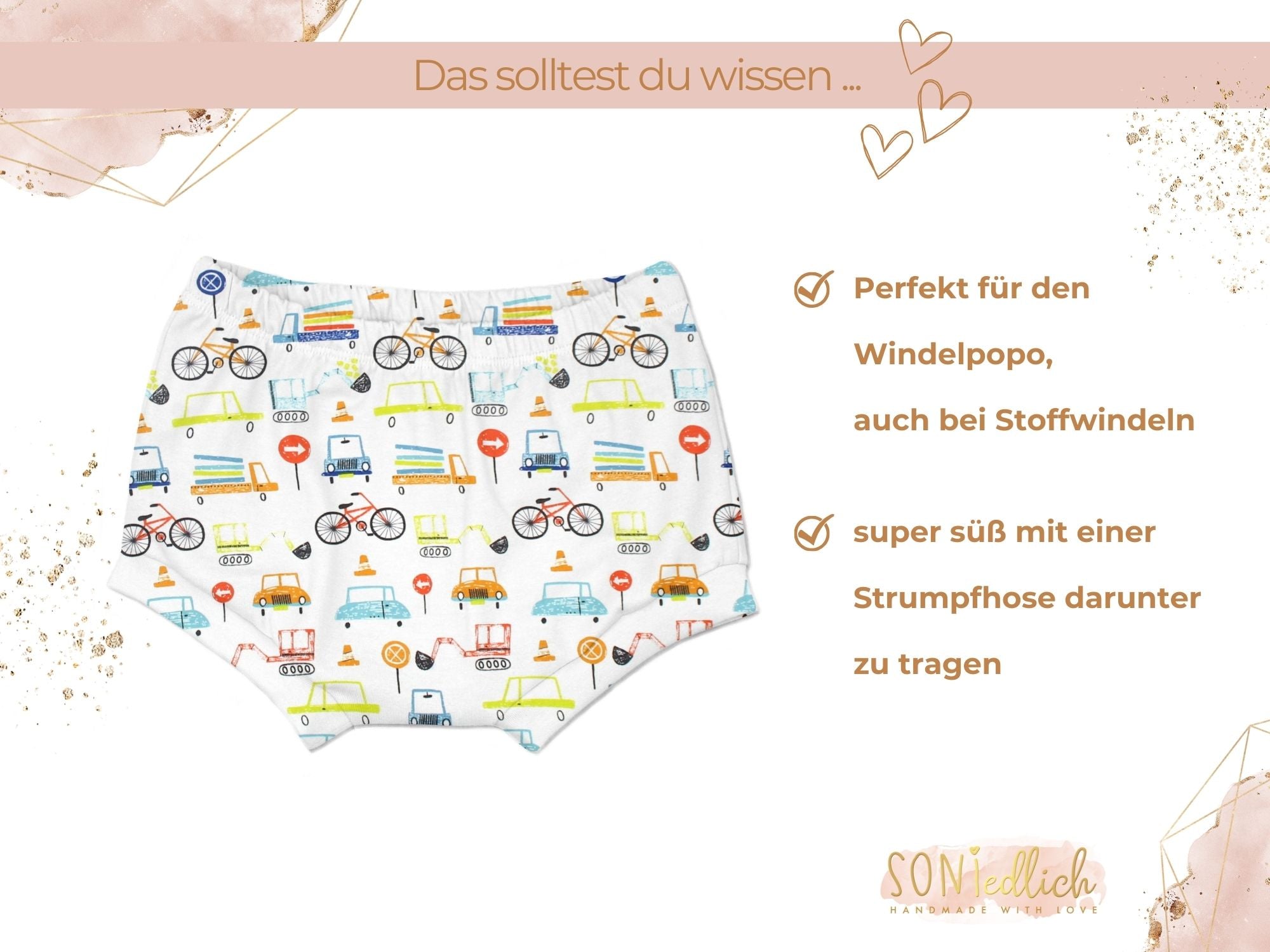 Bummie für Babys und Kinder „Fahrzeuge weiß“ Beschreibung1