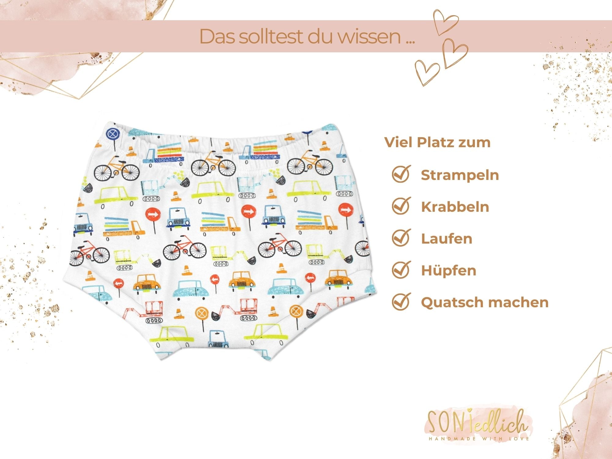 Bummie für Babys und Kinder „Fahrzeuge weiß“ Beschreibung2