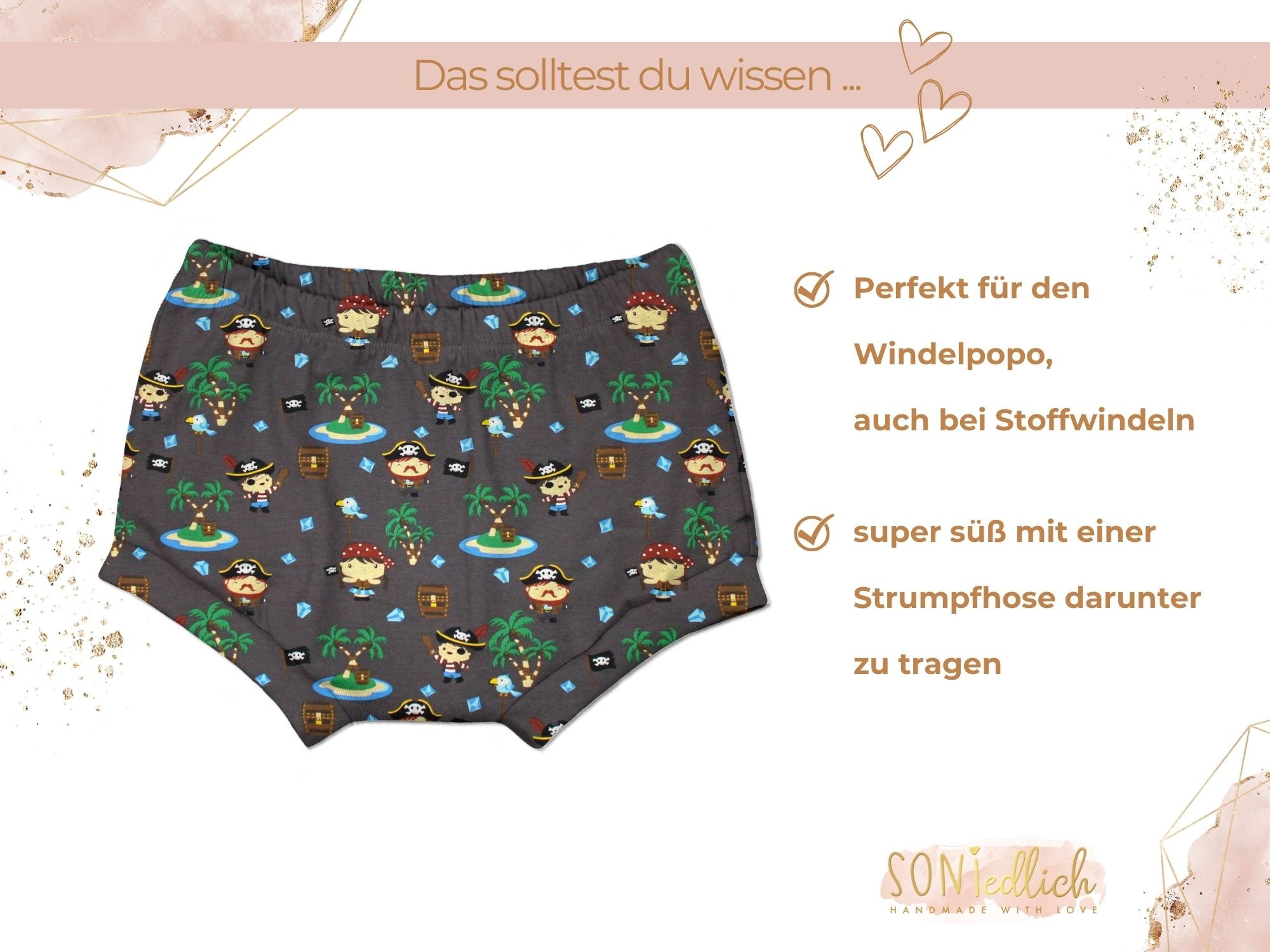 Bummie für Babys und Kinder „Inselpiraten, dunkelbraun“ Beschreibung1