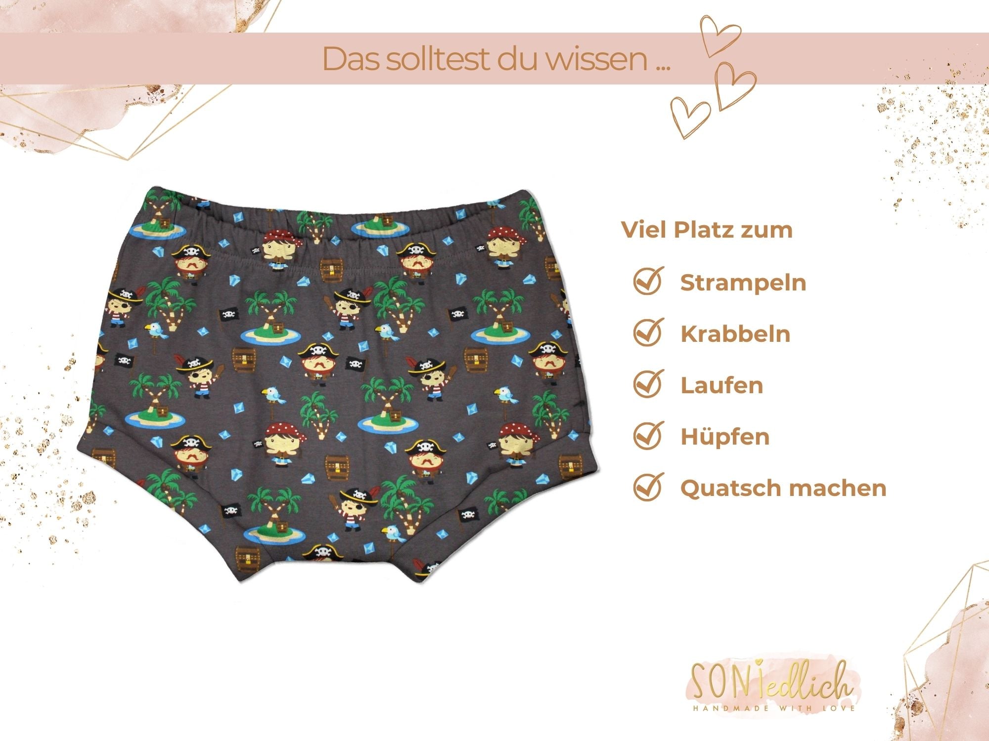 Bummie für Babys und Kinder „Inselpiraten, dunkelbraun“ Beschreibung2