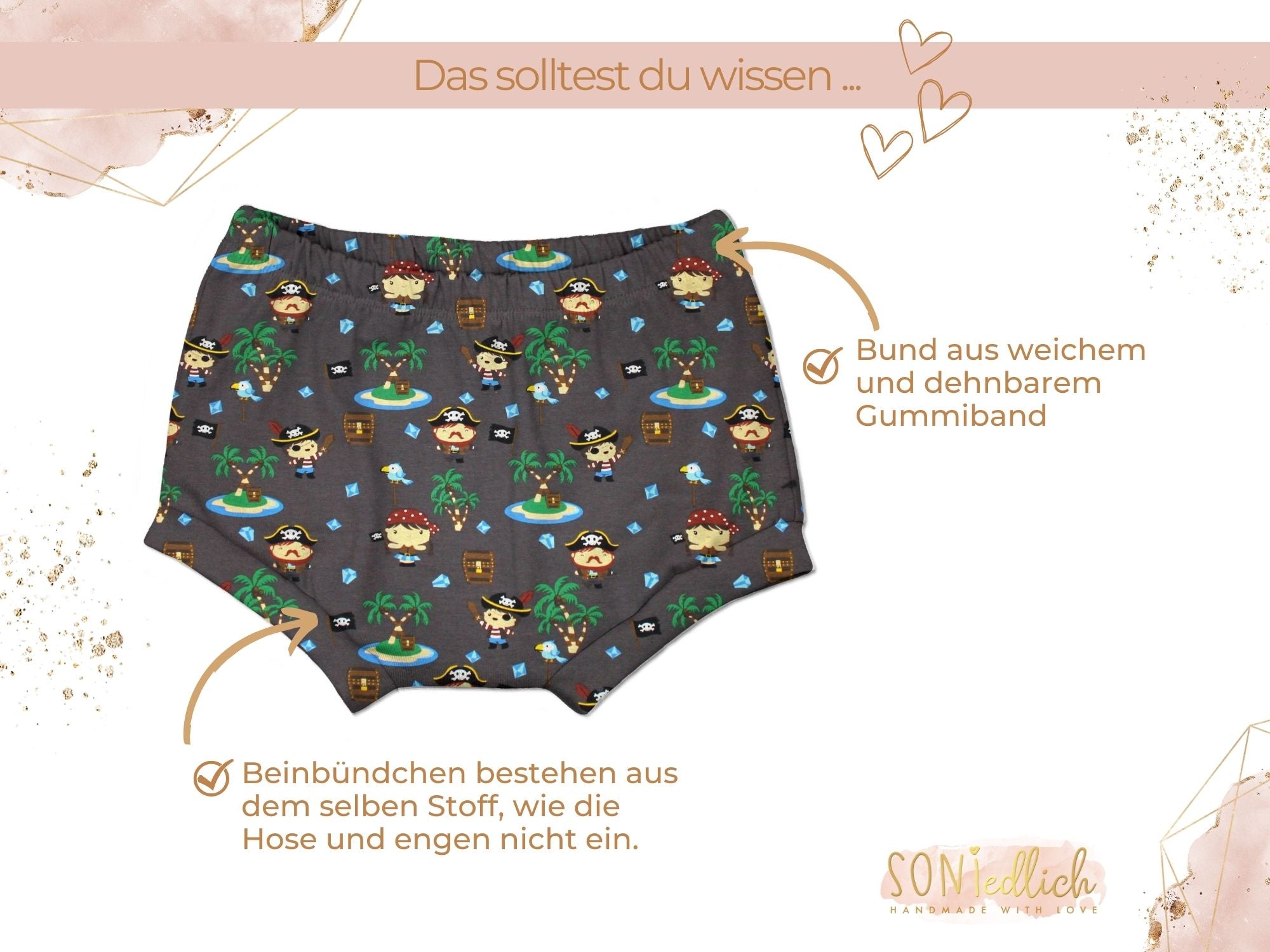Bummie für Babys und Kinder „Inselpiraten, dunkelbraun“ Details