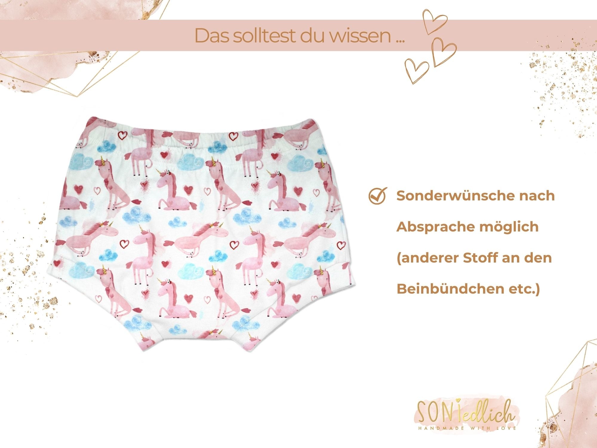 Bummie für Babys und Kinder „lovely unicorn" Sonderwünsche