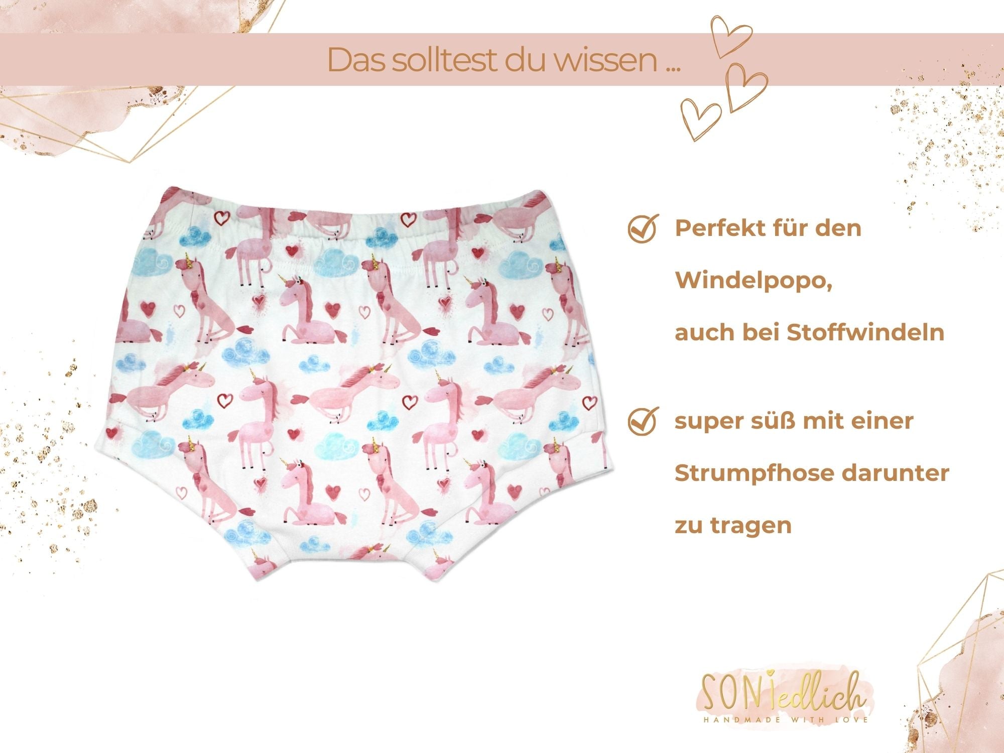 Bummie für Babys und Kinder „lovely unicorn" Beschreibung1
