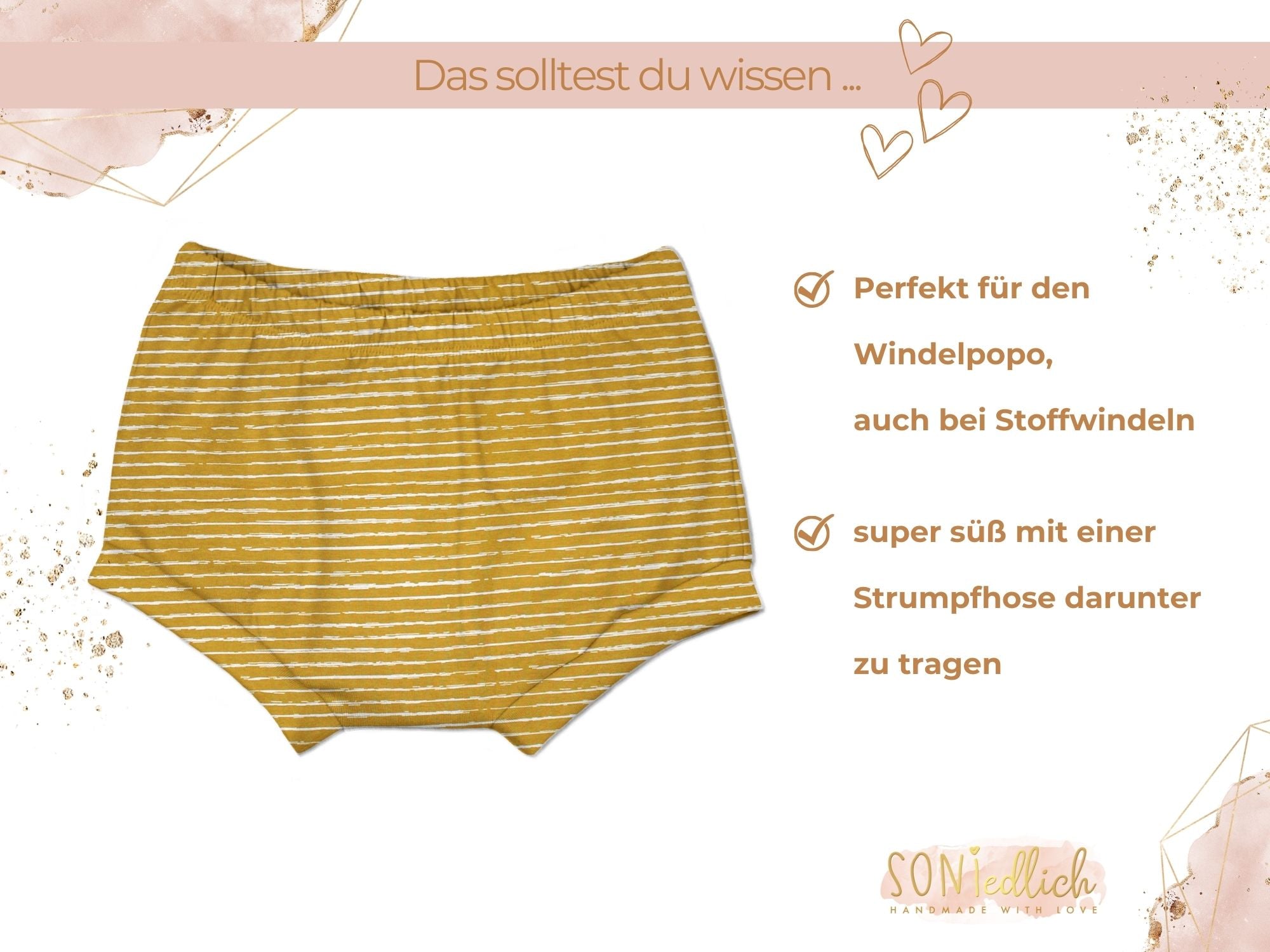 Bummie für Babys und Kinder „painted lines, senf“ Beschreibung1