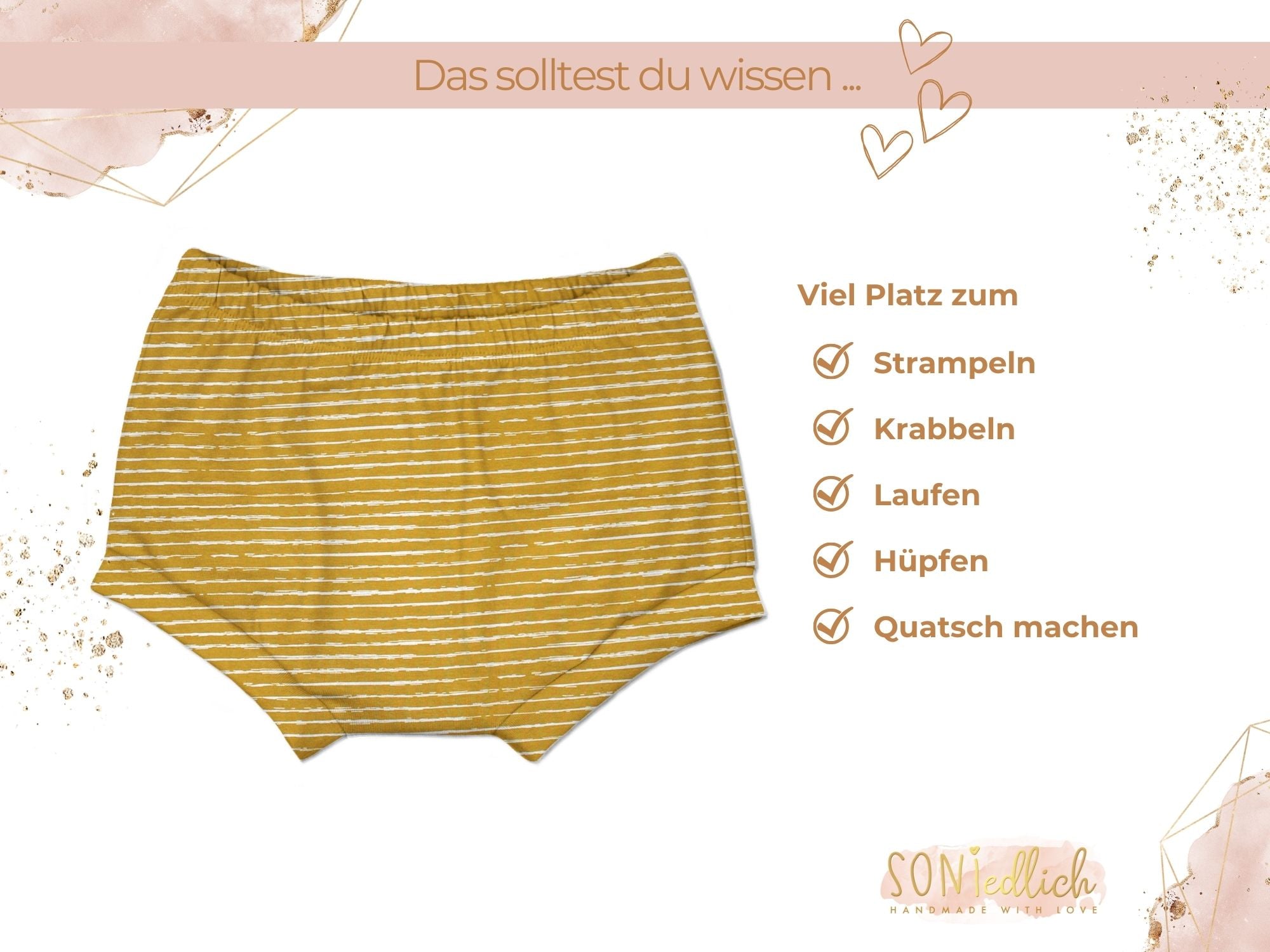 Bummie für Babys und Kinder „painted lines, senf“ Beschreibung2