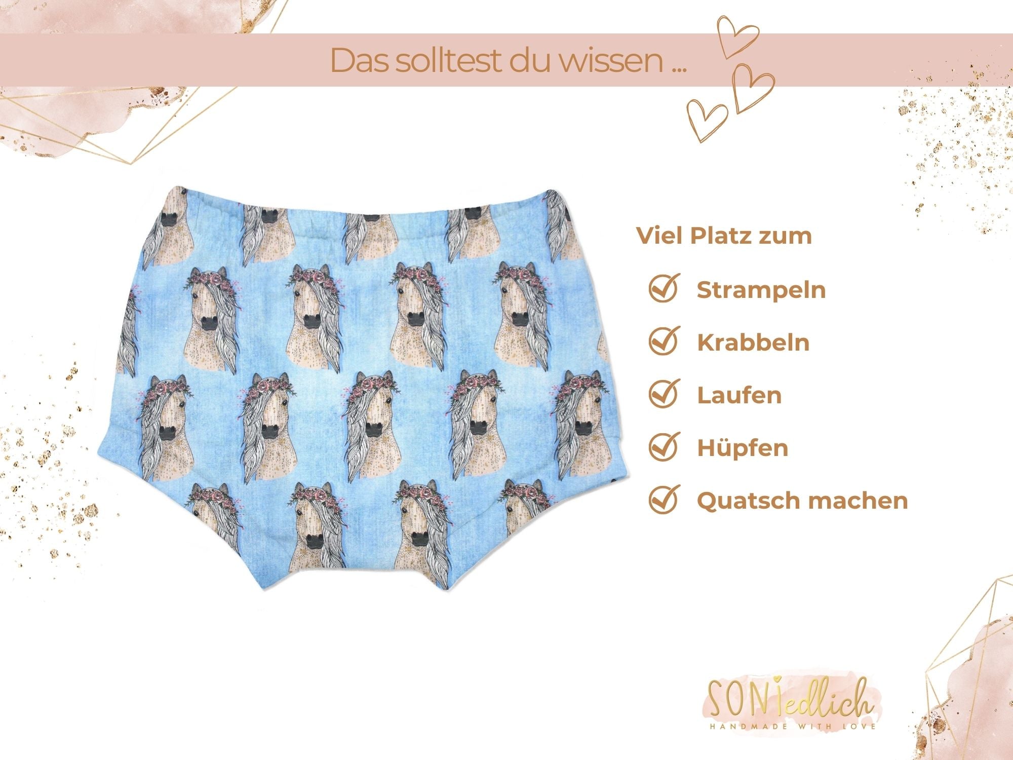Bummie für Babys und Kinder „Pferde, jeansoptik“ Beschreibung2