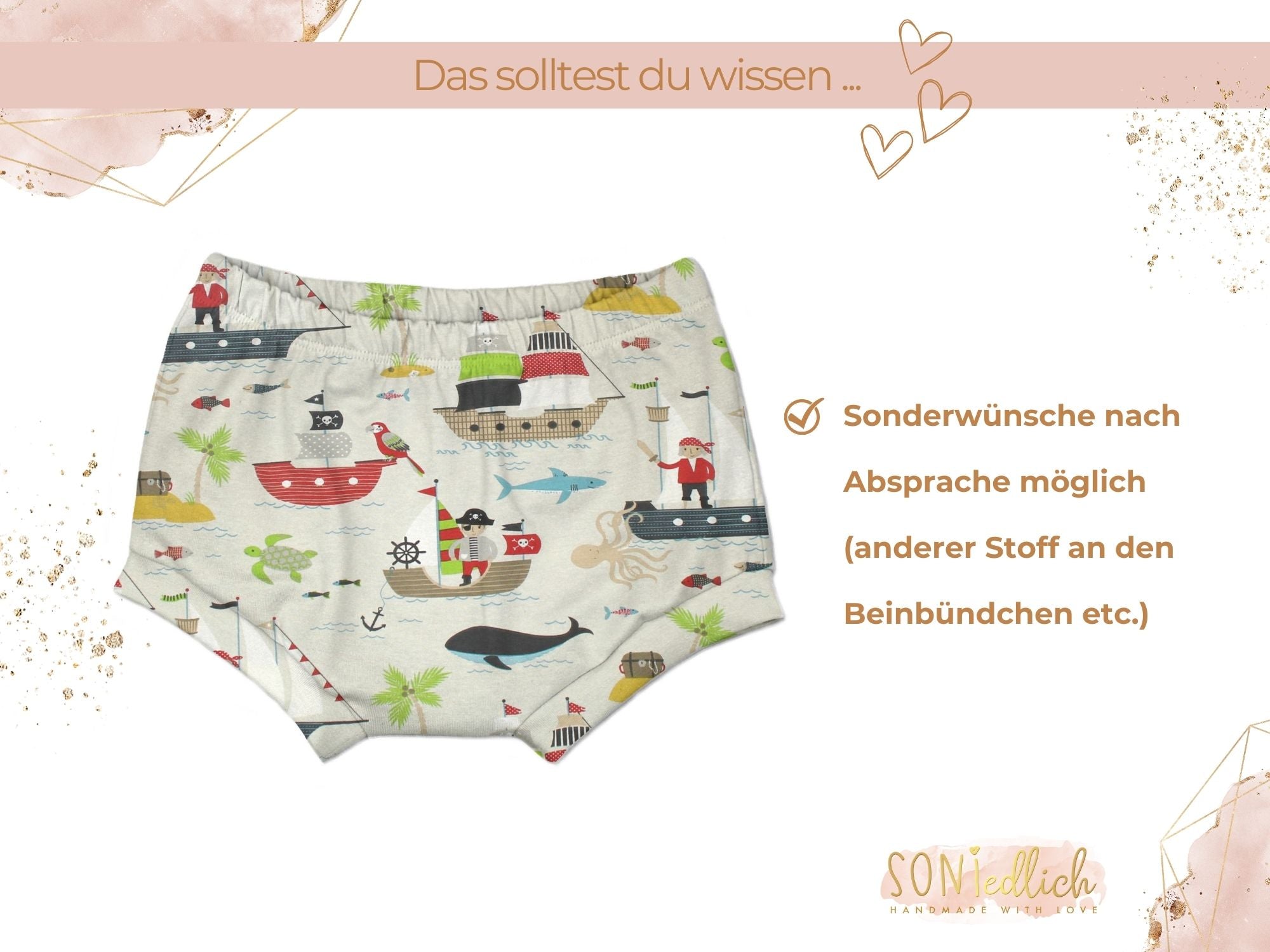 Bummie für Babys und Kinder „Piraten, beige“ Sonderwünsche