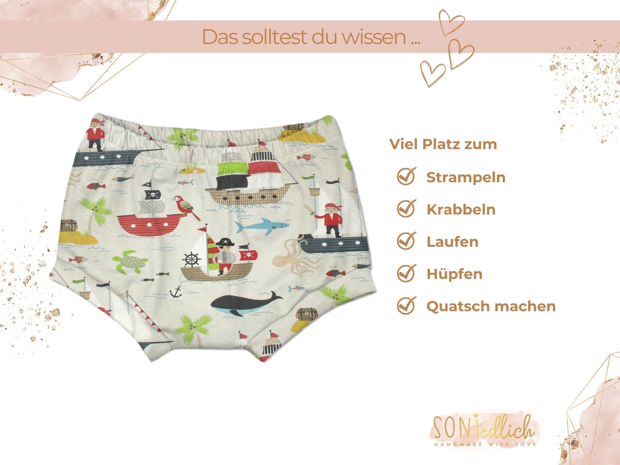 Bummie für Babys und Kinder „Piraten, beige“ Beschreibung2