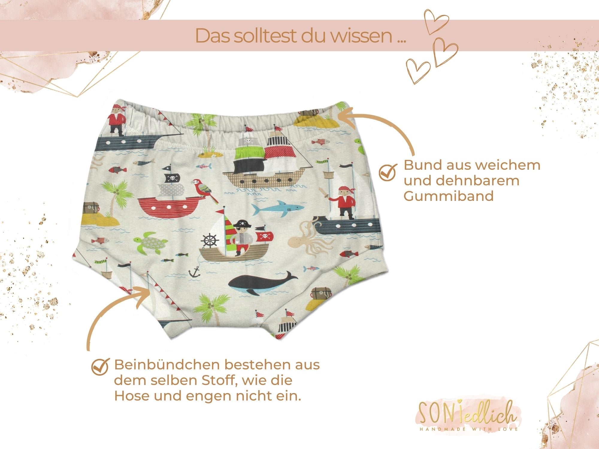Bummie für Babys und Kinder „Piraten, beige“ Details