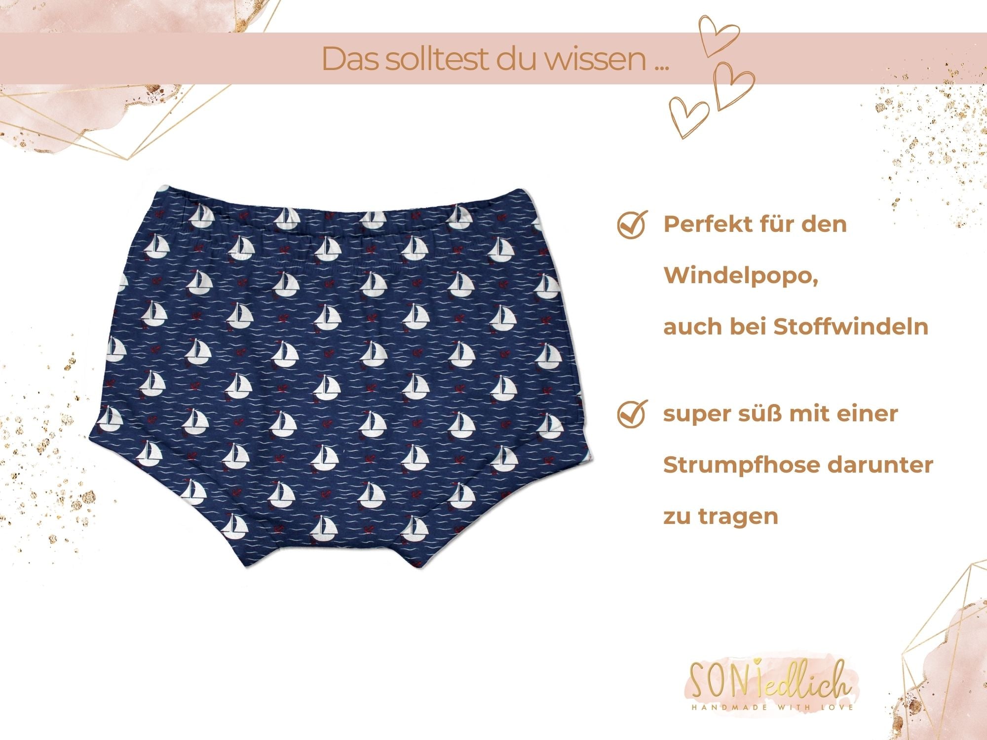 Bummie für Babys und Kinder „Segelboote, marine“ Beschreibung 1