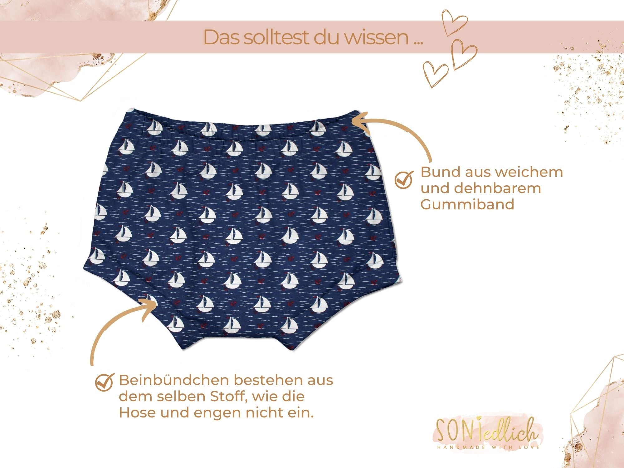 Bummie für Babys und Kinder „Segelboote, marine“ Details