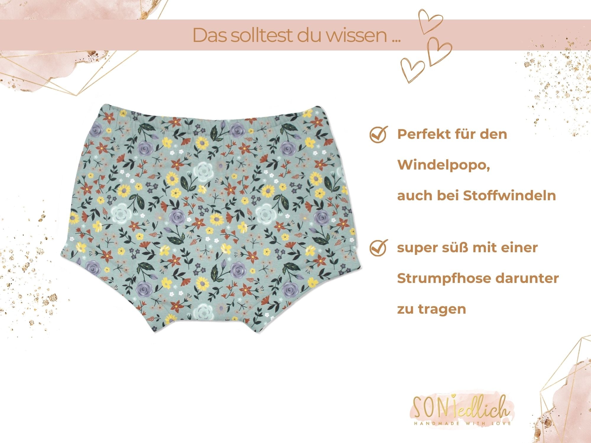 Bummie für Babys und Kinder „Sommerwiese, altgrün“ Beschreibung1