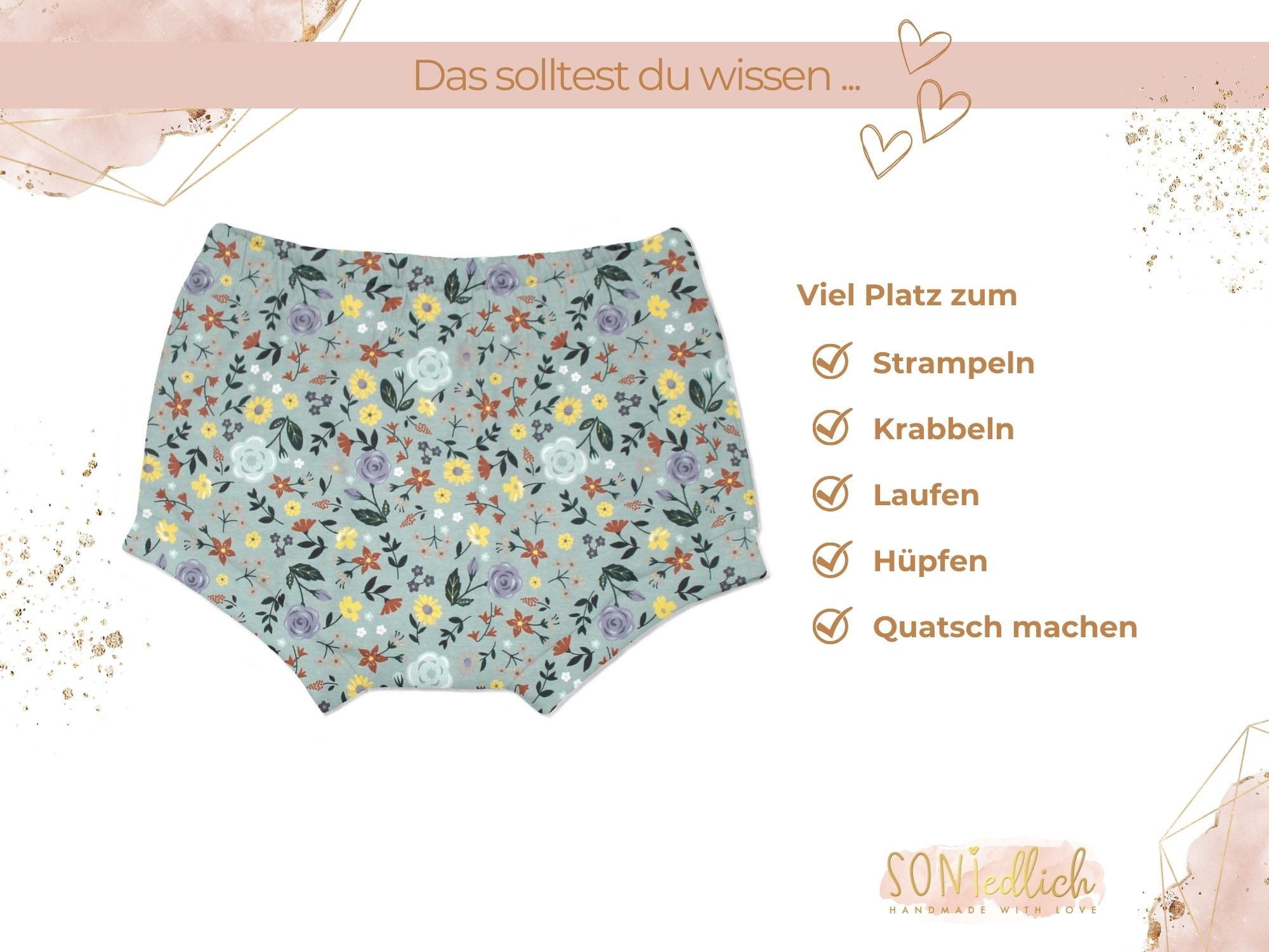 Bummie für Babys und Kinder „Sommerwiese, altgrün“ Beschreibung2