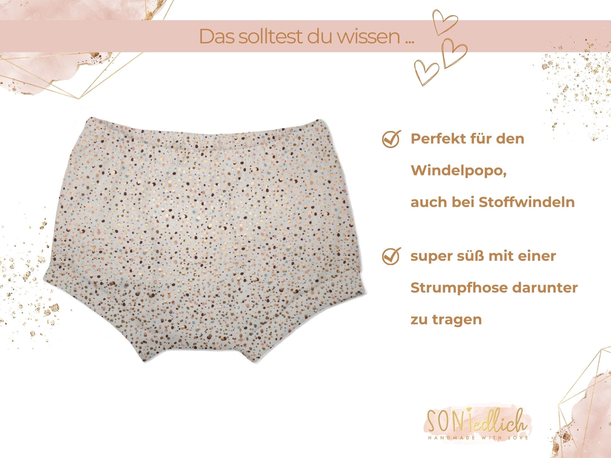 Bummie für Babys und Kinder „Sprenkel, gold“ Beschreibung1