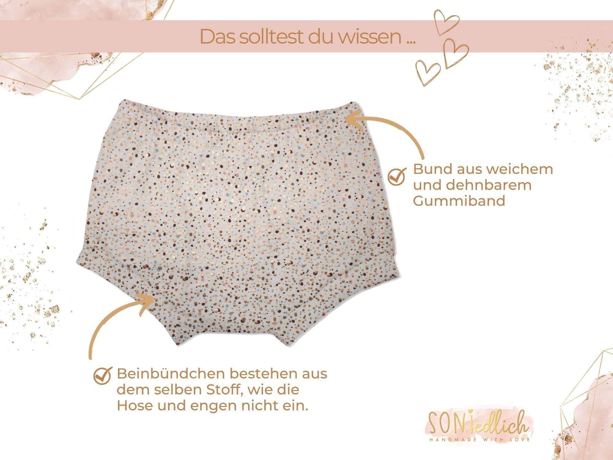 Bummie für Babys und Kinder „Sprenkel, gold“ Details