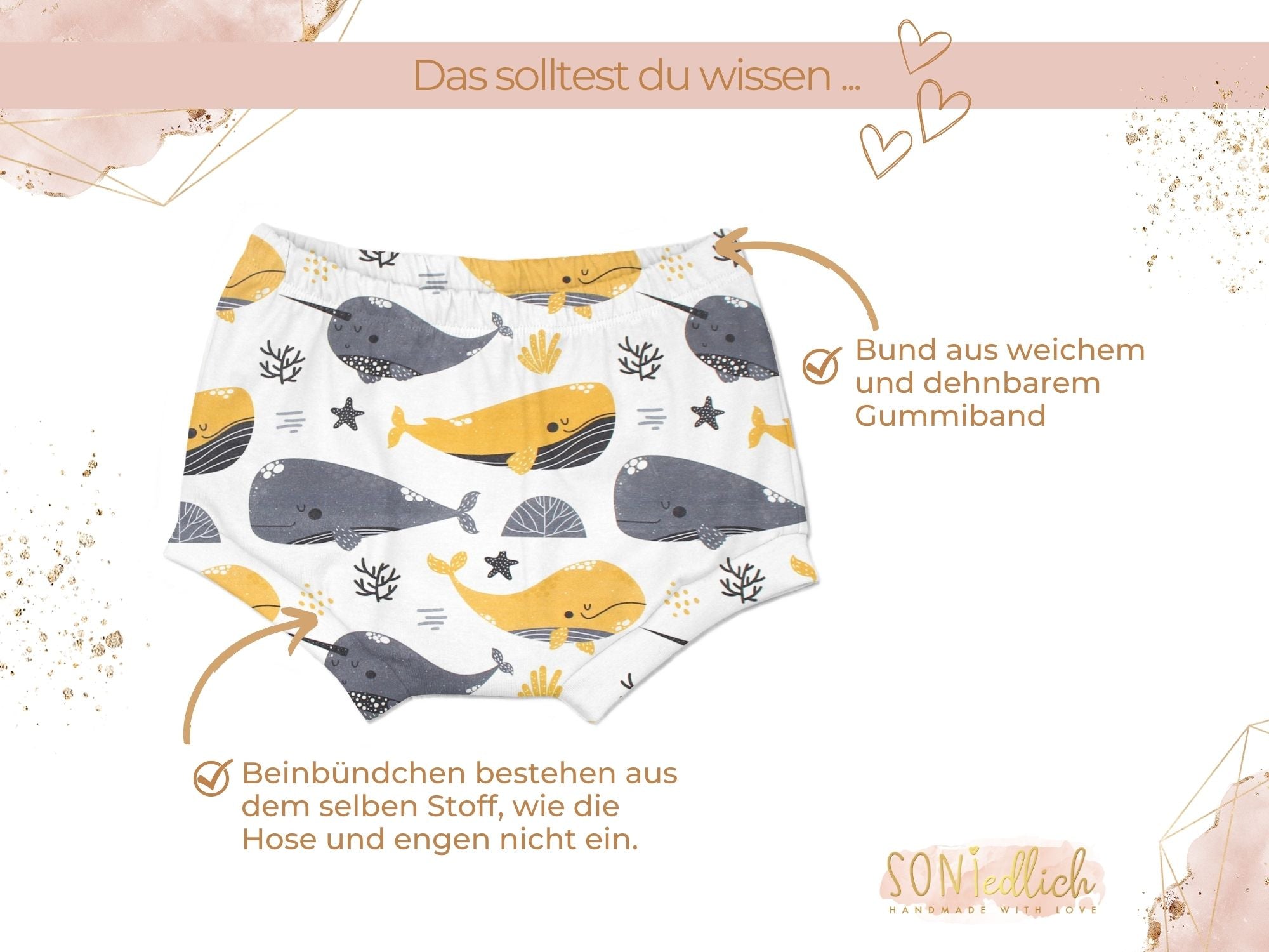 Bummie für Babys und Kinder „Wale, senf“ Details