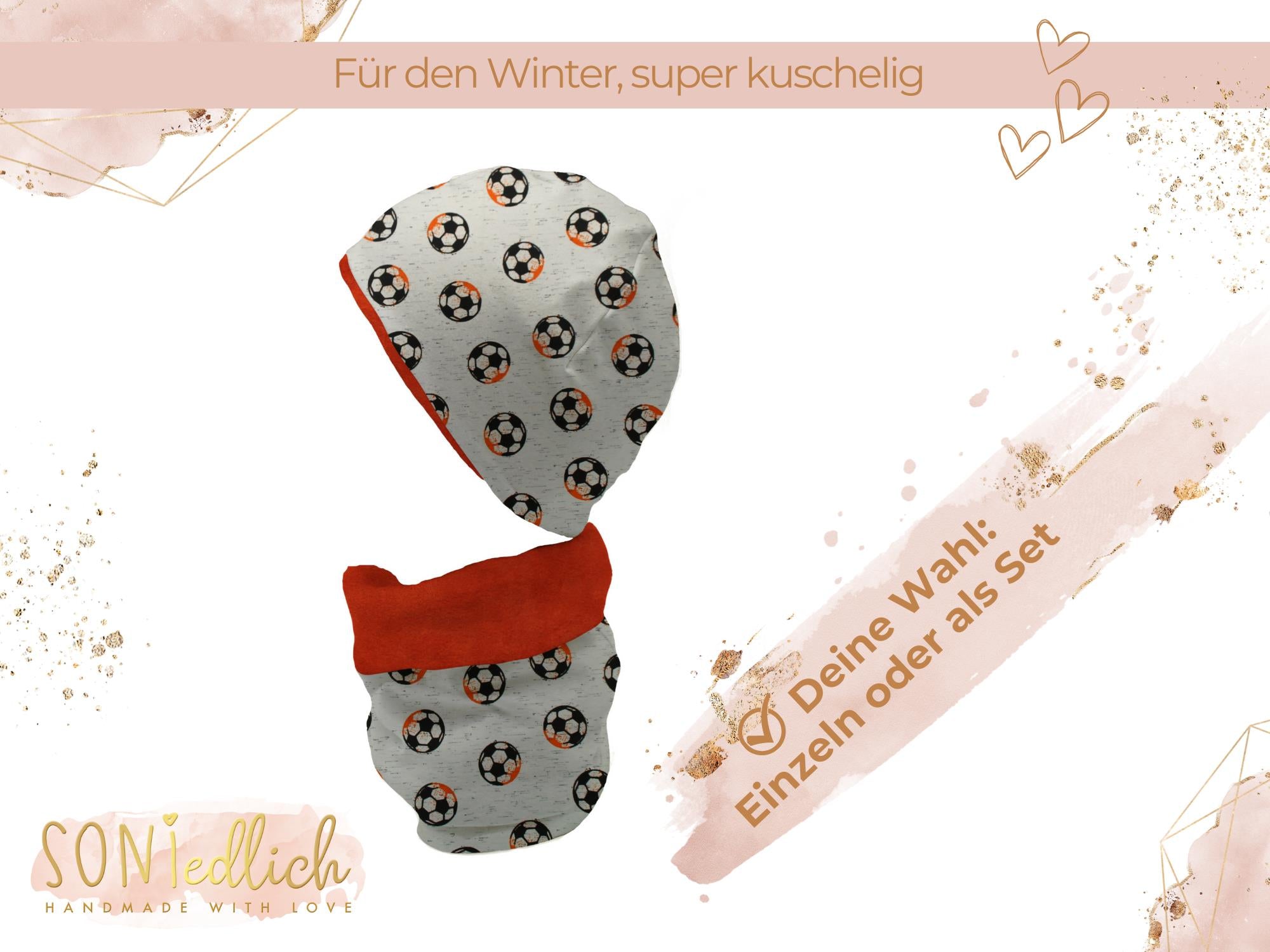 Gefüttertes Mützen und Loop Set für Babys und Kinder "Fußball" Auswahl