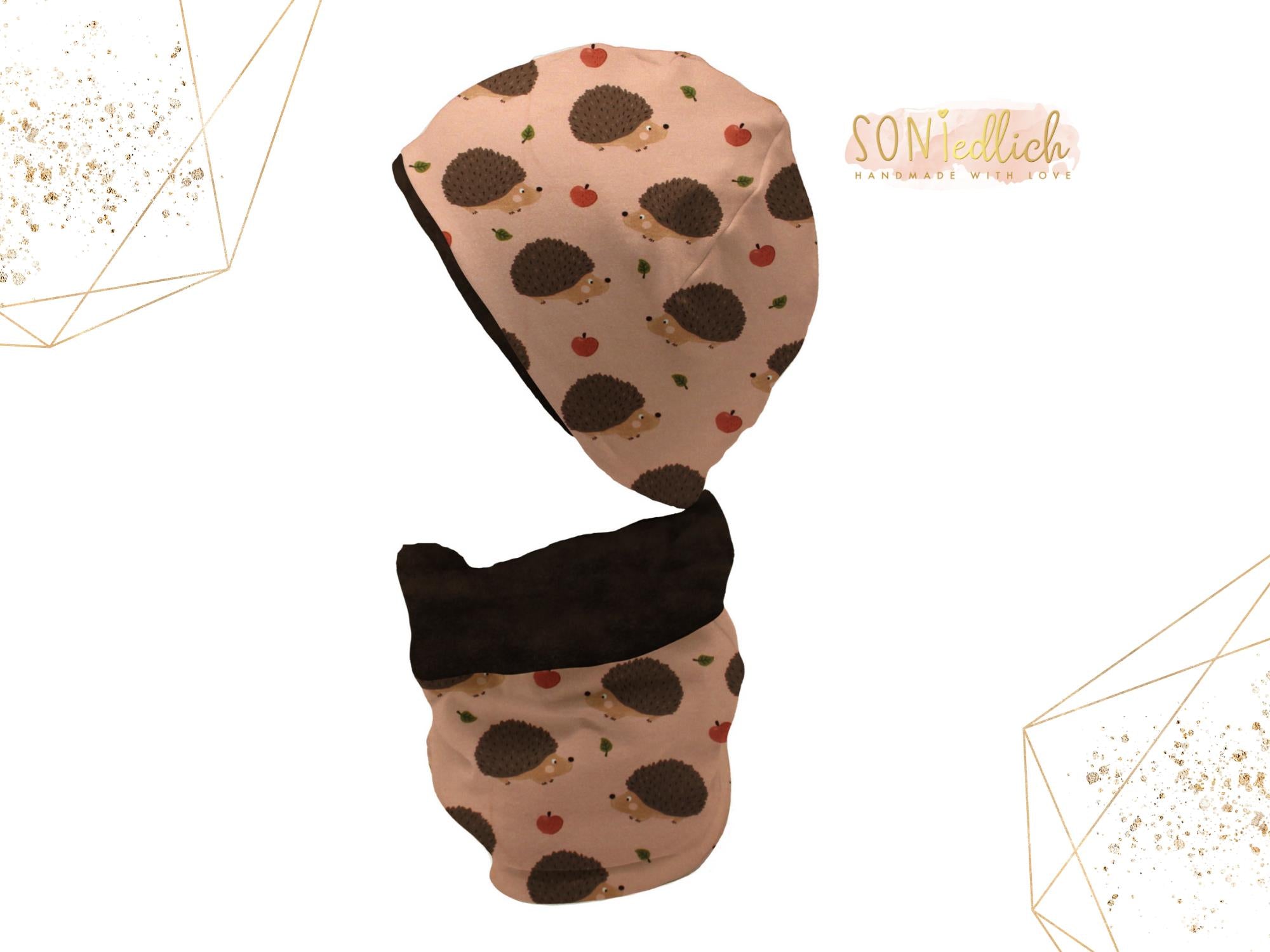 Gefüttertes Mützen und Loop Set für Babys und Kinder "Igel" mit Logo