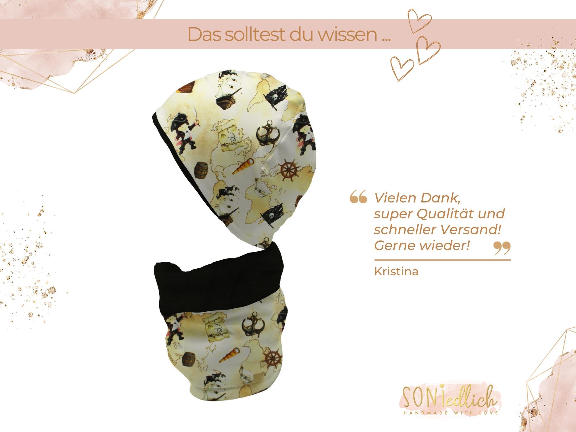 Gefüttertes Mützen und Loop Set für Babys und Kinder „Piraten auf Schatzsuche“ Bewertung
