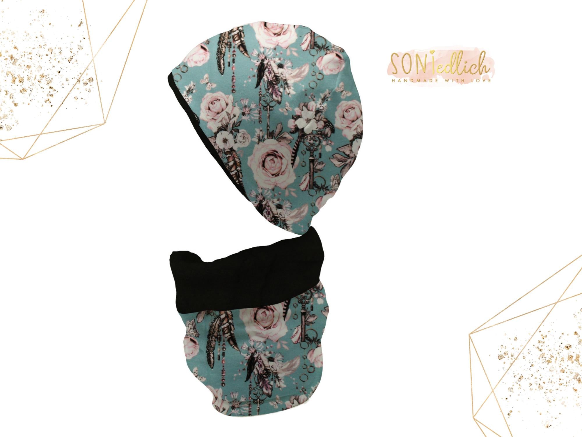 Gefüttertes Mützen und Loop Set für Babys und Kinder „sweet keys“ mit Logo