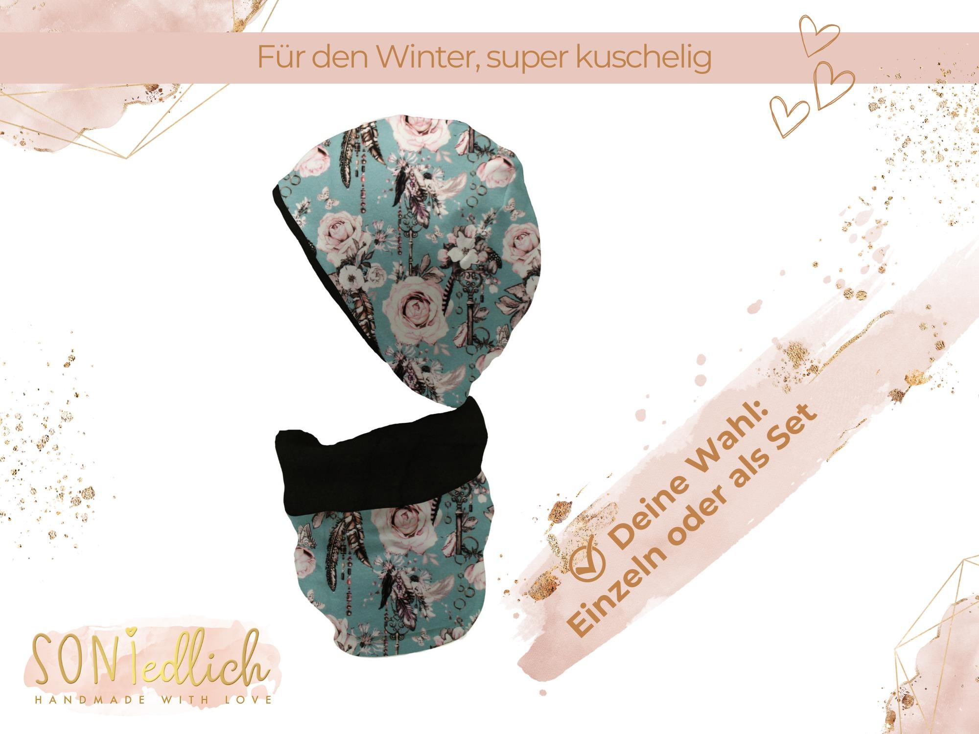 Gefüttertes Mützen und Loop Set für Babys und Kinder „sweet keys“ Auswahl