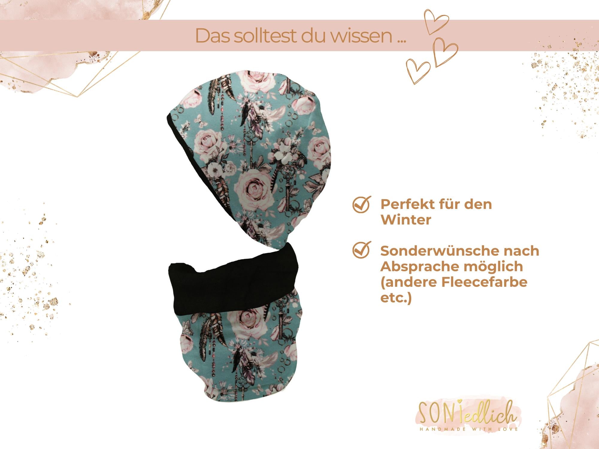 Gefüttertes Mützen und Loop Set für Babys und Kinder „sweet keys“ Beschreibung