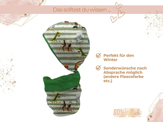 Gefüttertes Mützen und Loop Set für Babys und Kinder „Tierausflug“ Beschreibung