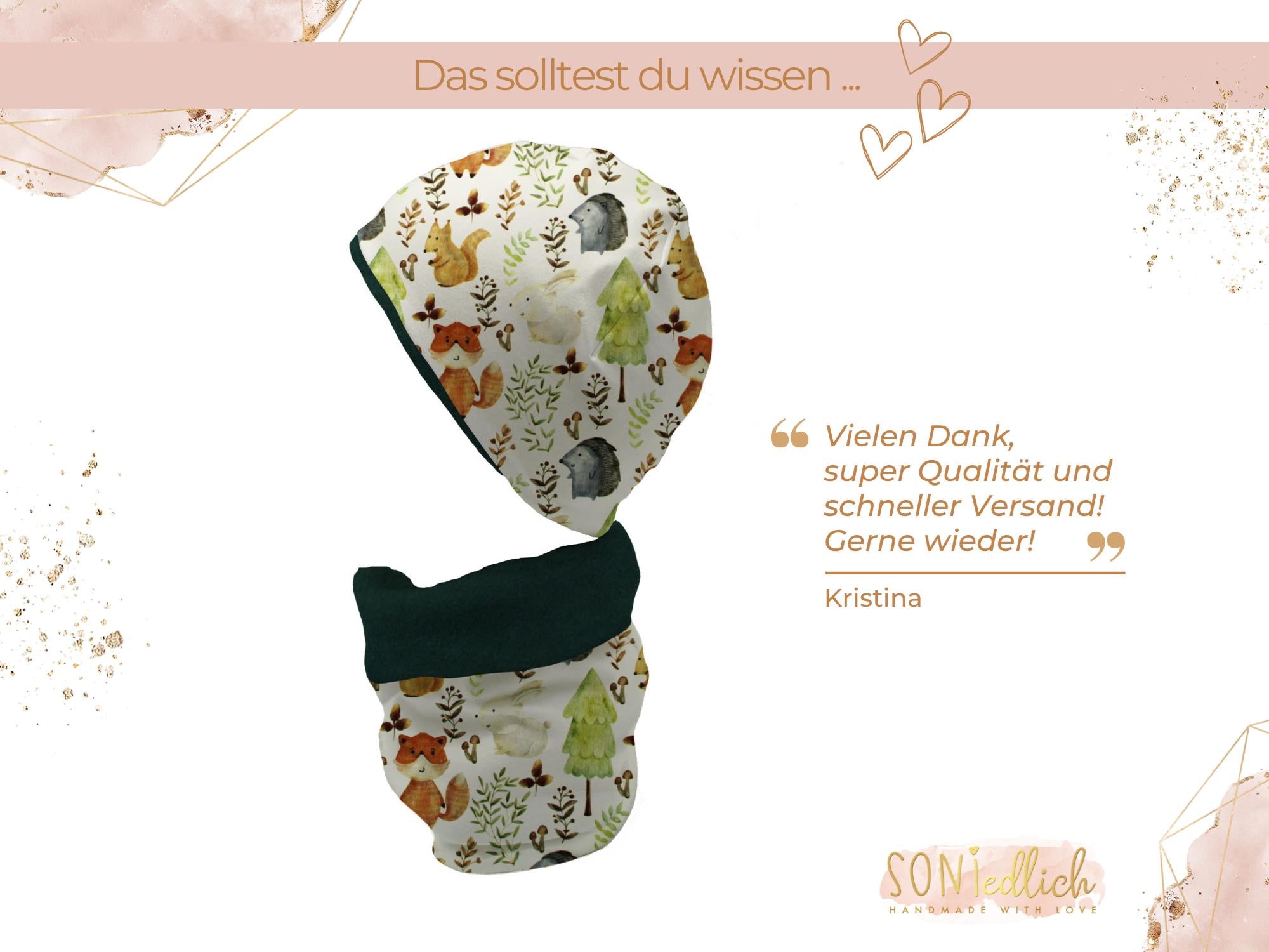 Gefüttertes Mützen und Loop Set für Babys und Kinder „Waldfreunde“ Bewertung