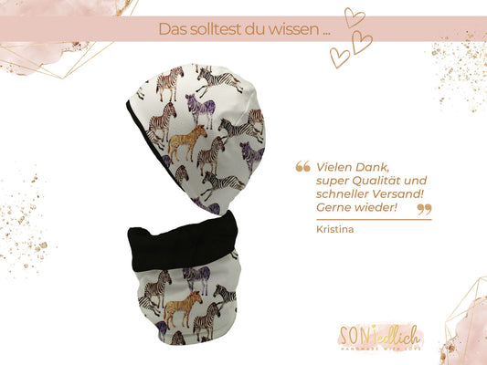 Gefüttertes Mützen und Loop Set für Babys und Kinder „Zebra" Bewertung