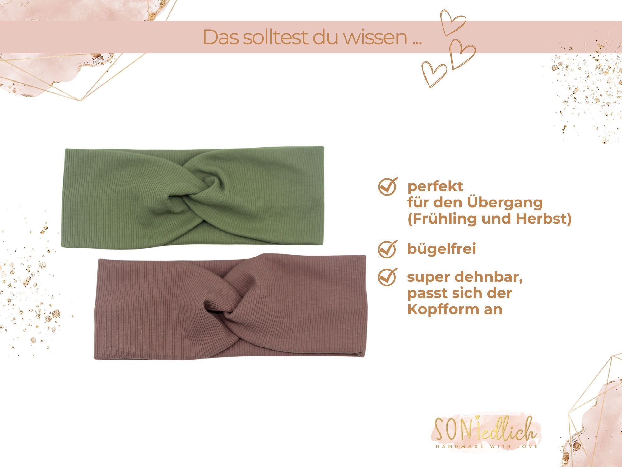 Knotenhaarband aus Rib-Jersey für Babys, Kinder und Erwachsene, perfekt für den Übergang im Frühling und Herbst, bügelfrei, sehr dehnbar, passt sich der Kopfform an.