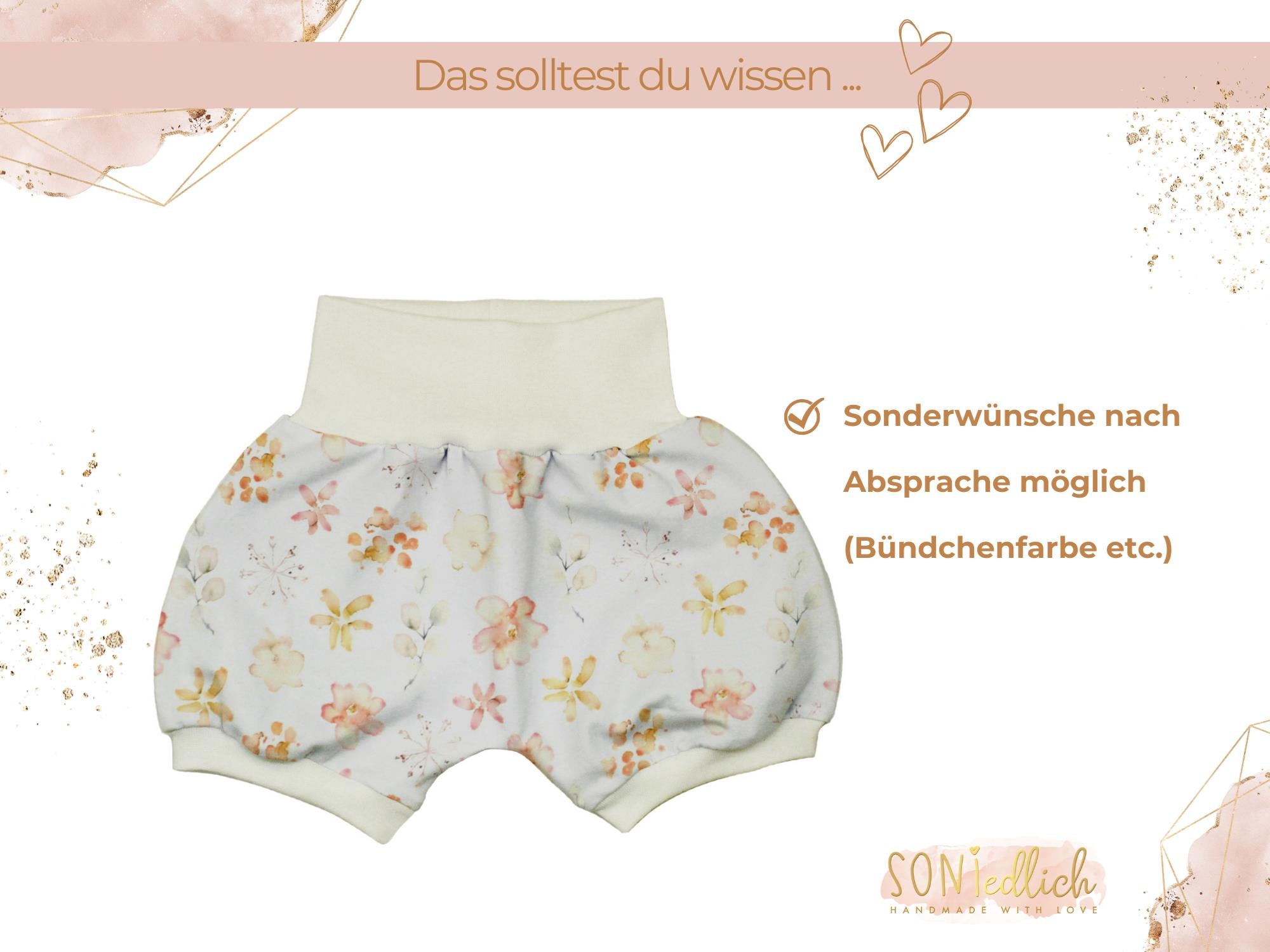 Kurze Pumphose für Babys und Kinder „aquarell flowers“ Sonderwünsche