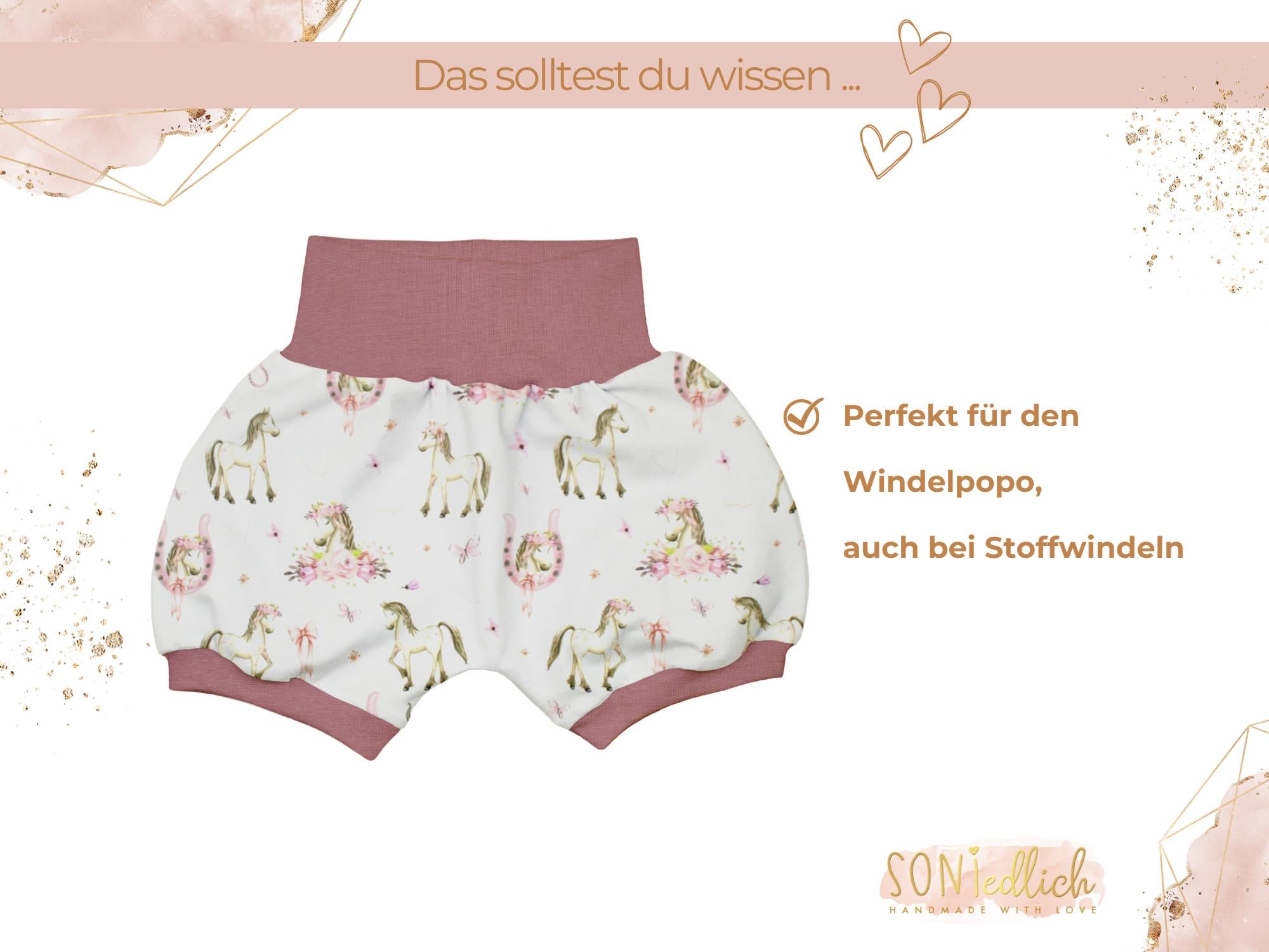 Kurze Pumphose für Babys und Kinder "Boho Pferde" Beschreibung 2