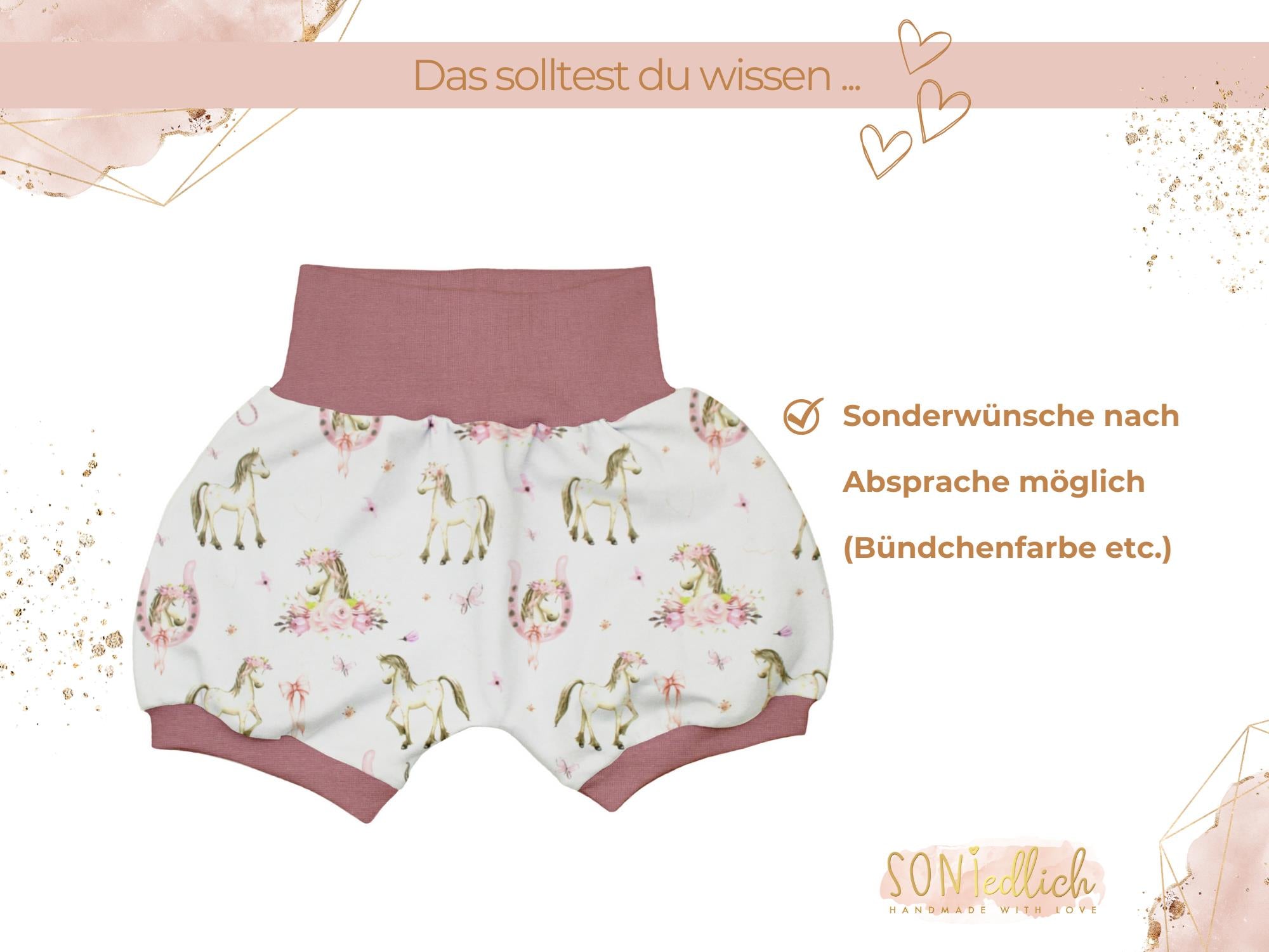 Kurze Pumphose für Babys und Kinder "Boho Pferde" Sonderwünsche