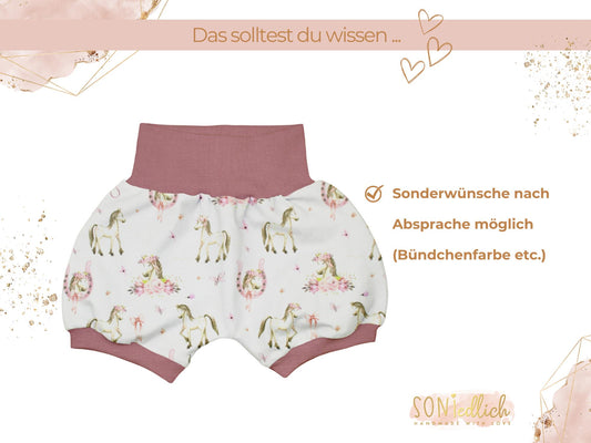 Kurze Pumphose für Babys und Kinder "Boho Pferde" Sonderwünsche