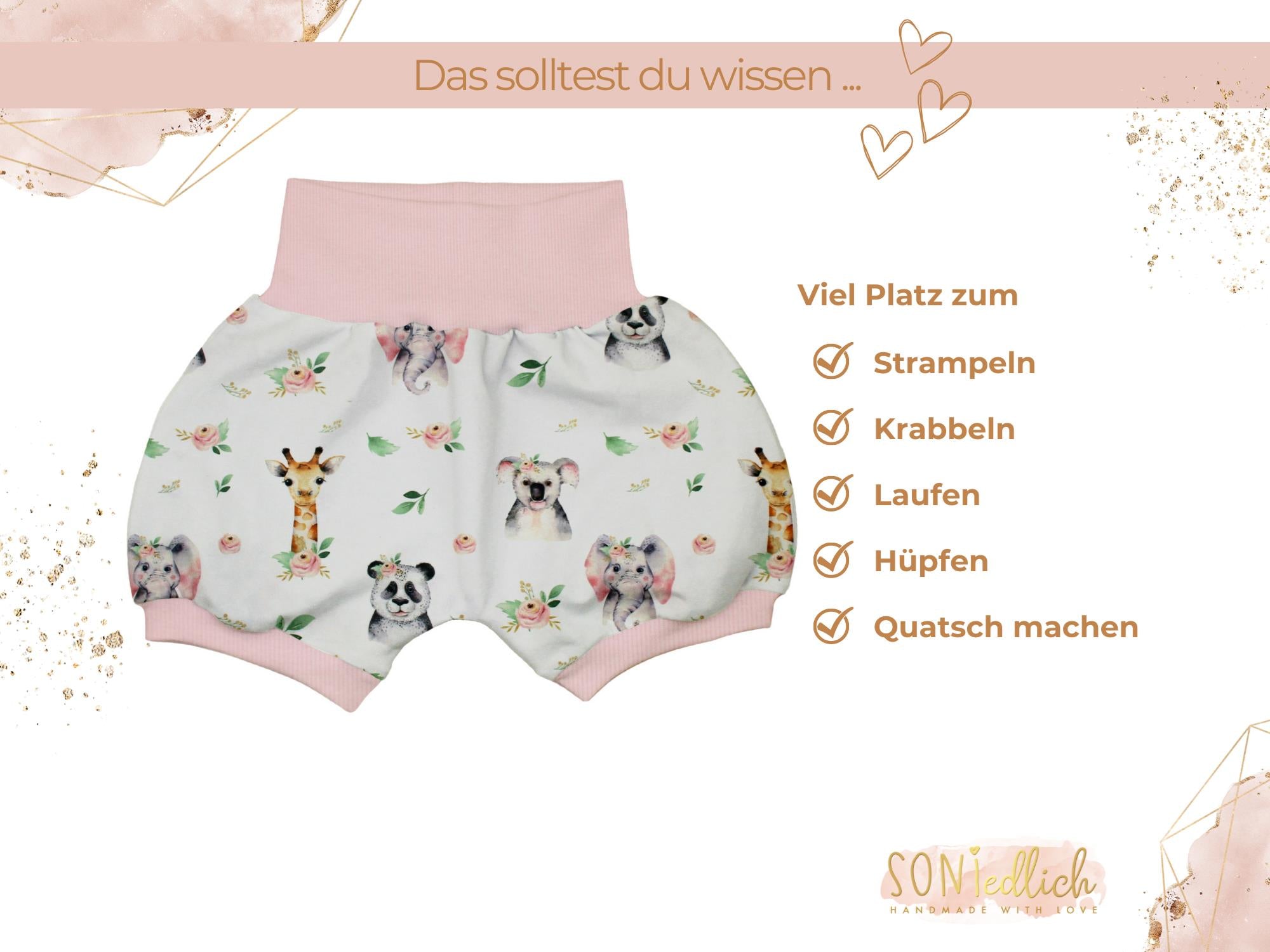Kurze Pumphose für Babys und Kinder "Boho Tiere" Beschreibung 1