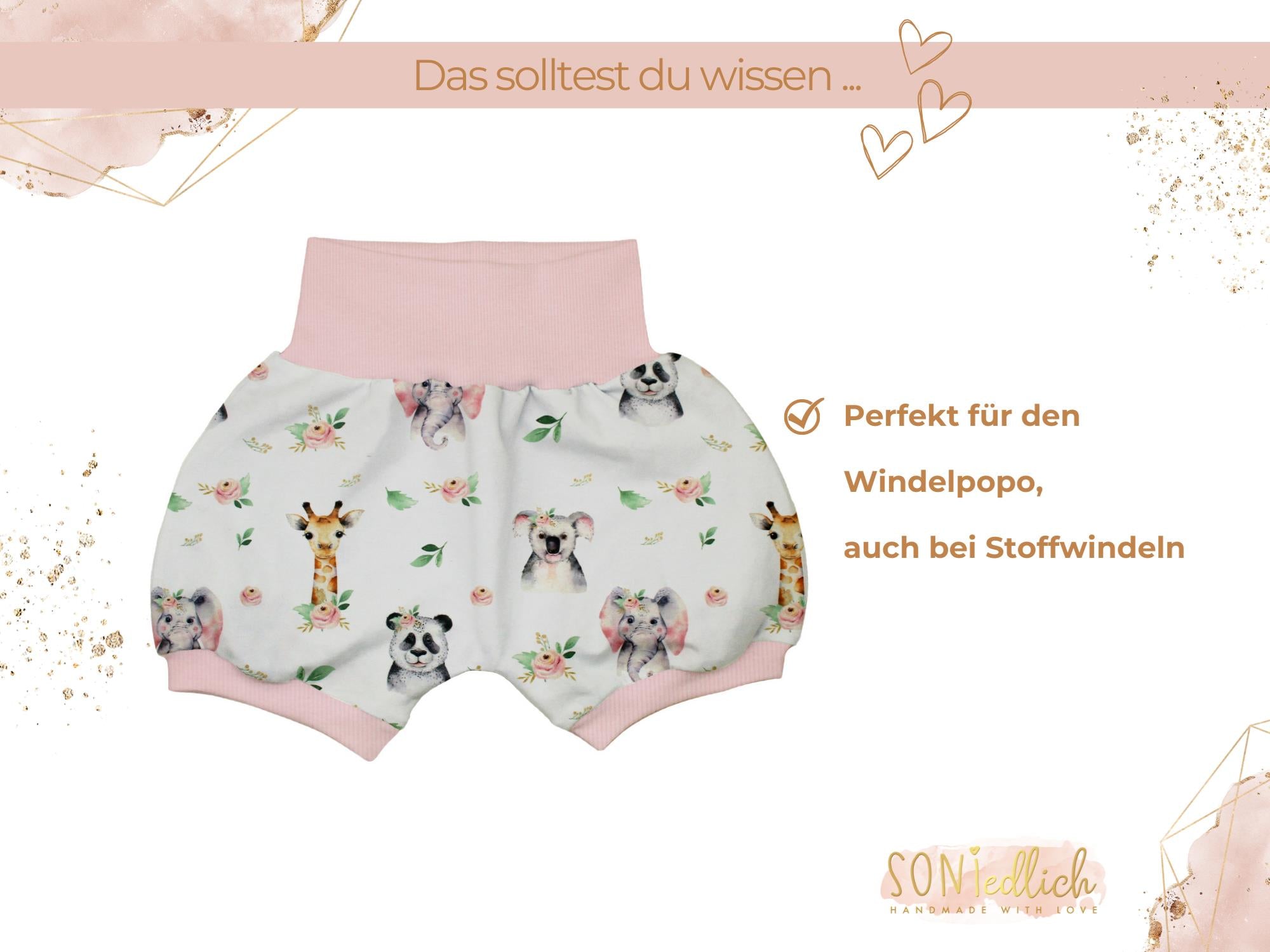 Kurze Pumphose für Babys und Kinder "Boho Tiere" Beschreibung 2