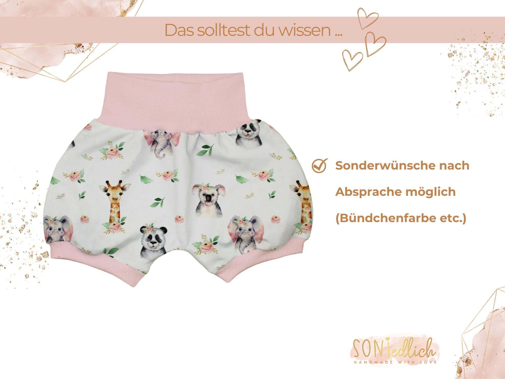 Kurze Pumphose für Babys und Kinder "Boho Tiere" Sonderwünsche