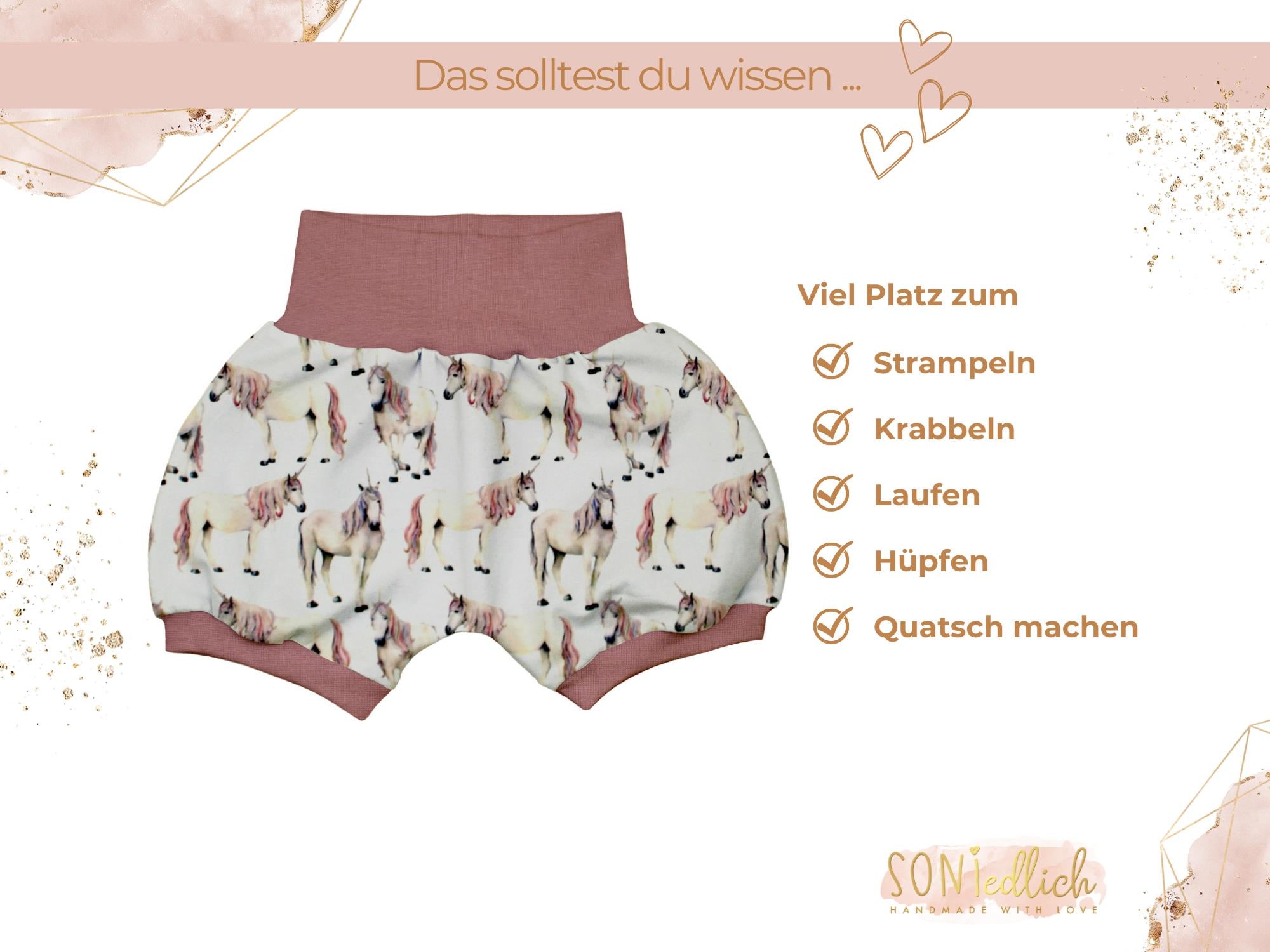 Kurze Pumphose für Babys und Kinder "Einhorn" Beschreibung 1