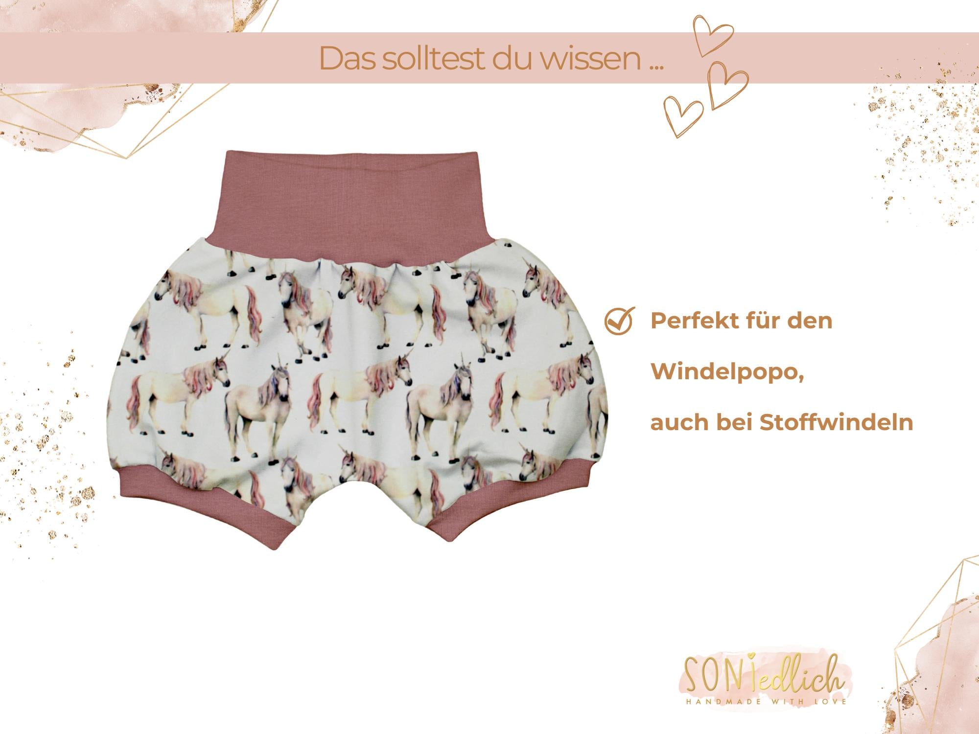 Kurze Pumphose für Babys und Kinder "Einhorn" Beschreibung 2