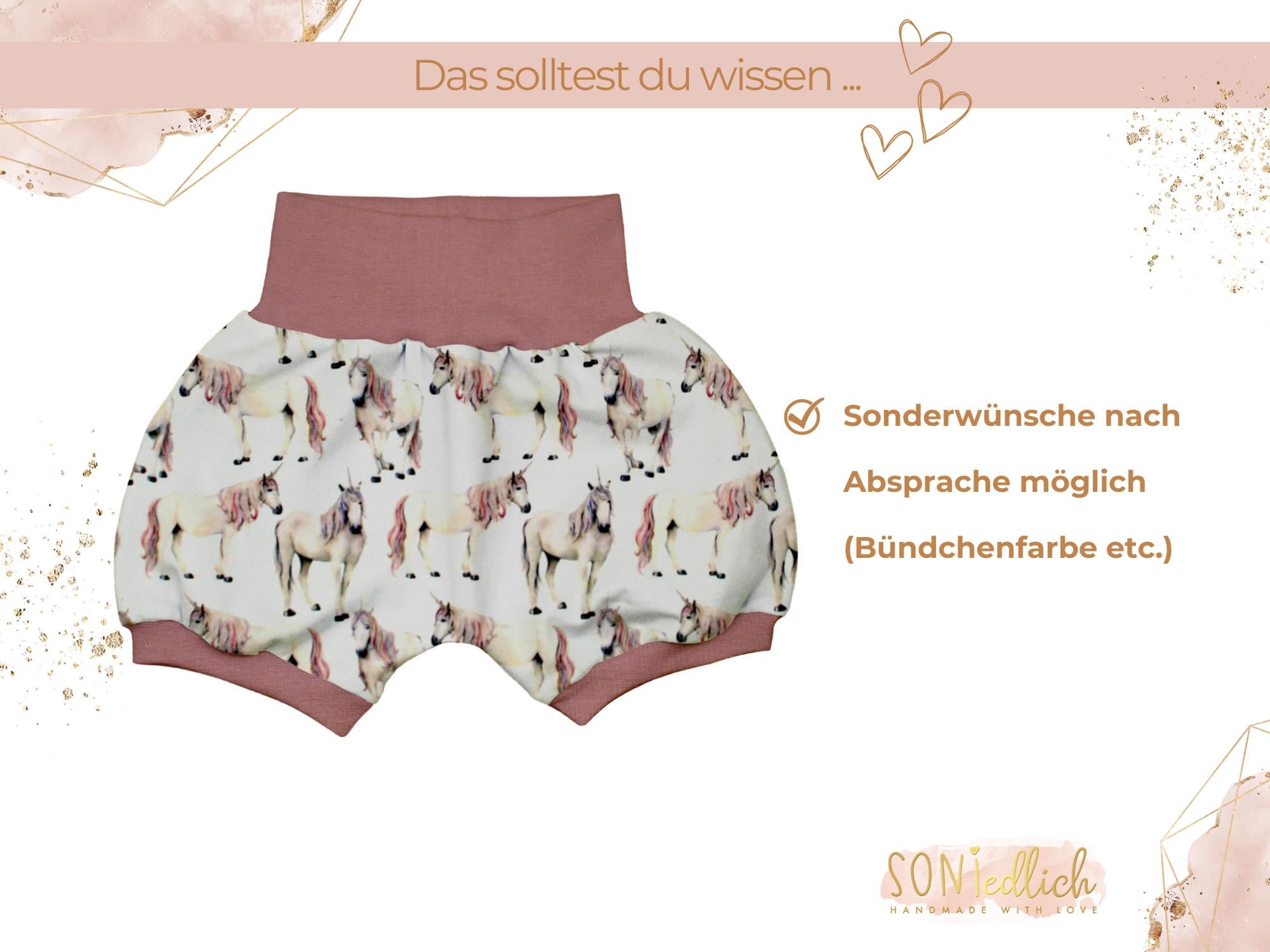 Kurze Pumphose für Babys und Kinder "Einhorn" Sonderwünsche