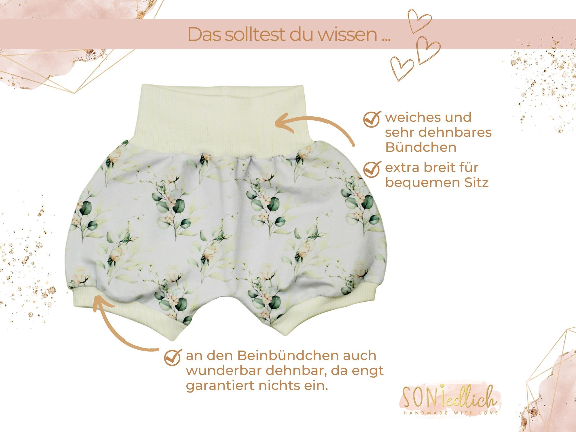 Kurze Pumphose für Babys und Kinder "Eukalyptus" Details